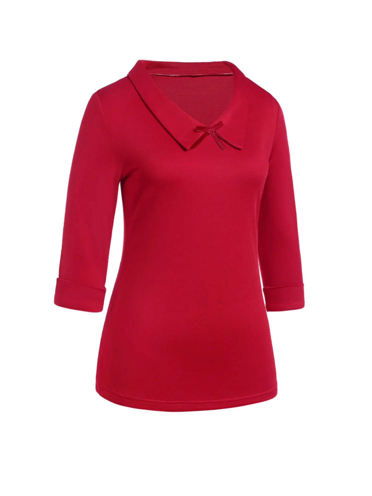 Red 1940s Solid Half Sleeves Lapel Top - Image 3
