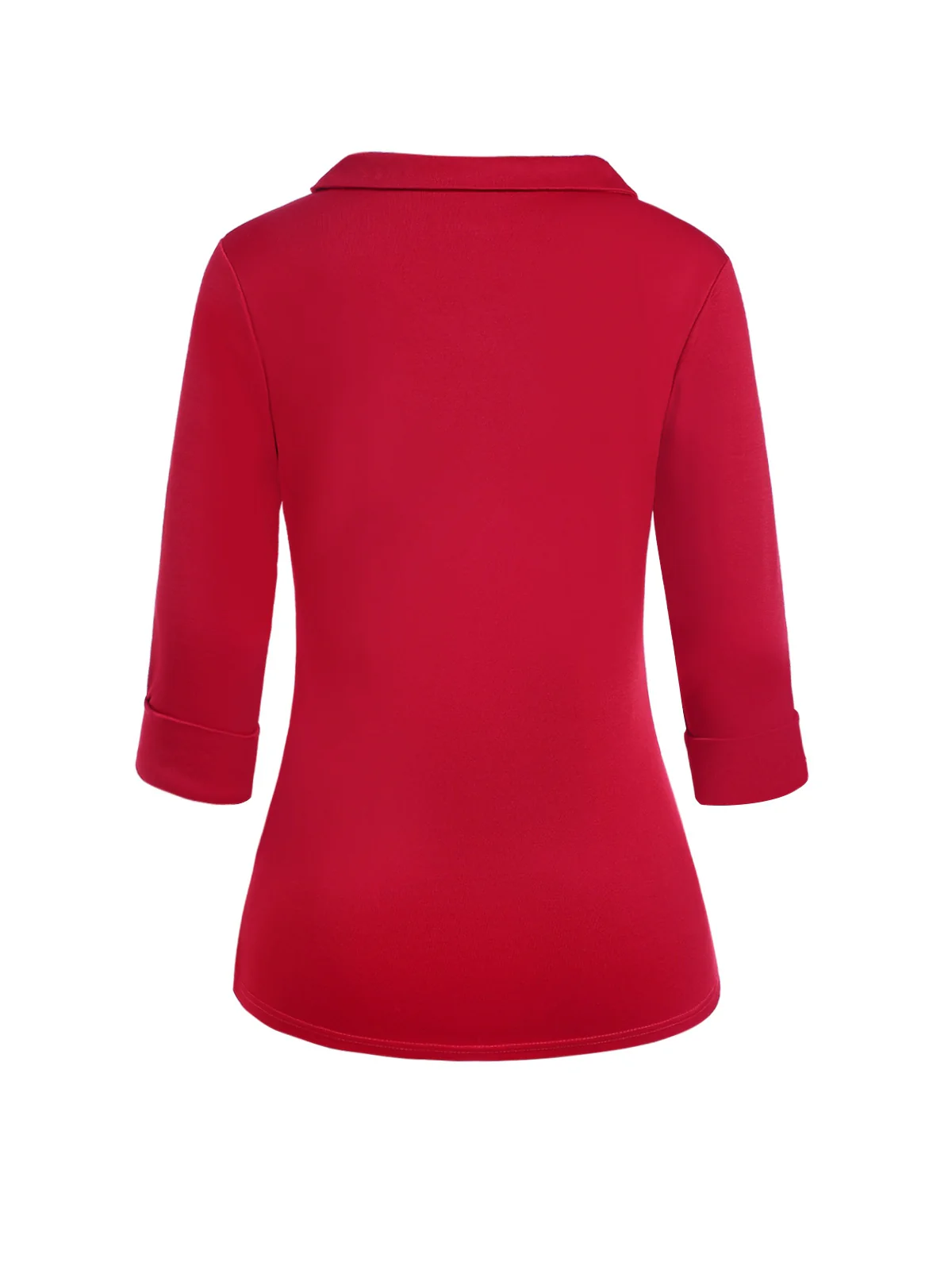 Red 1940s Solid Half Sleeves Lapel Top - Image 4
