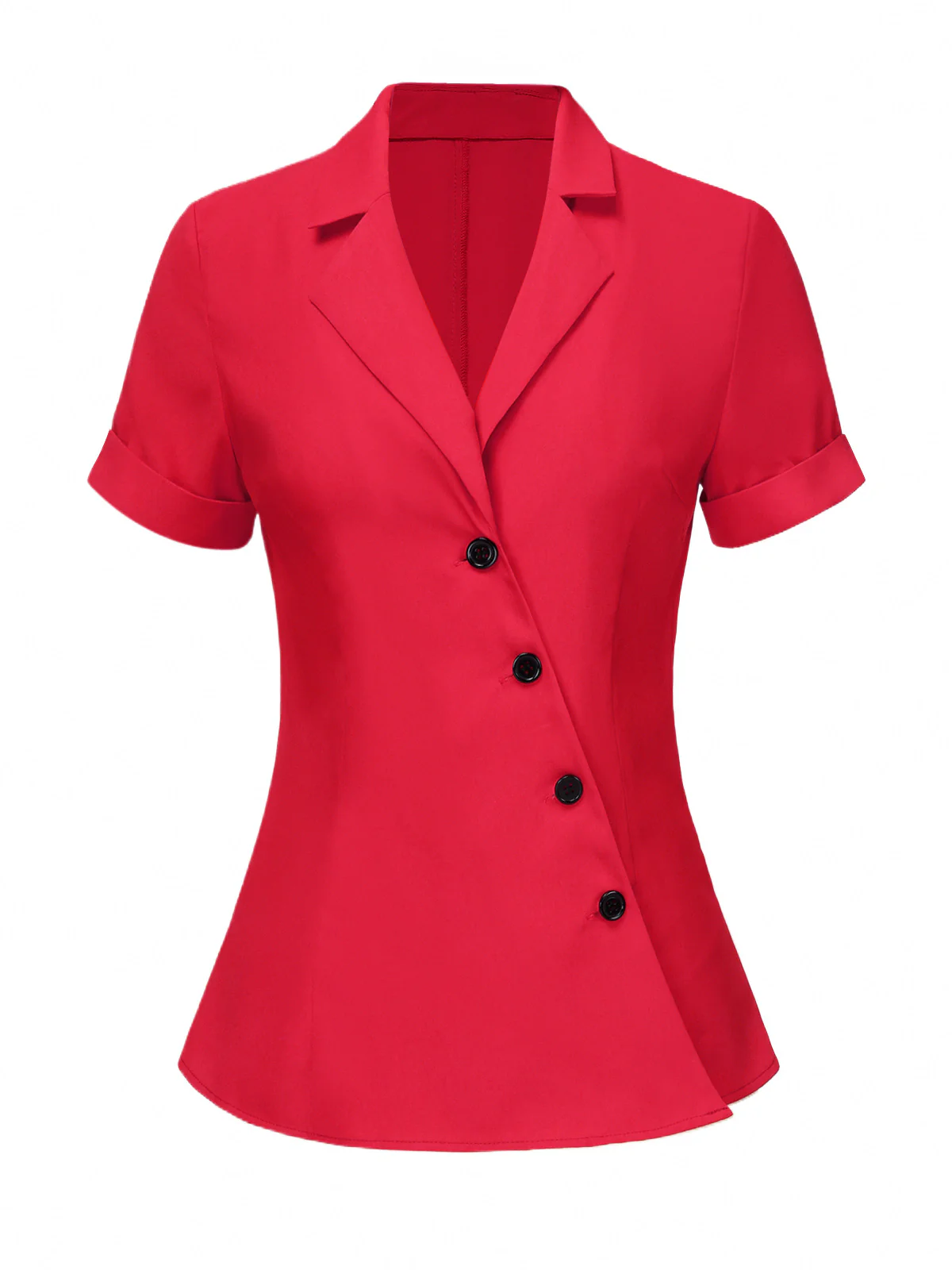 Red 1940s Solid Lapel Button-Down Blouse - Image 2