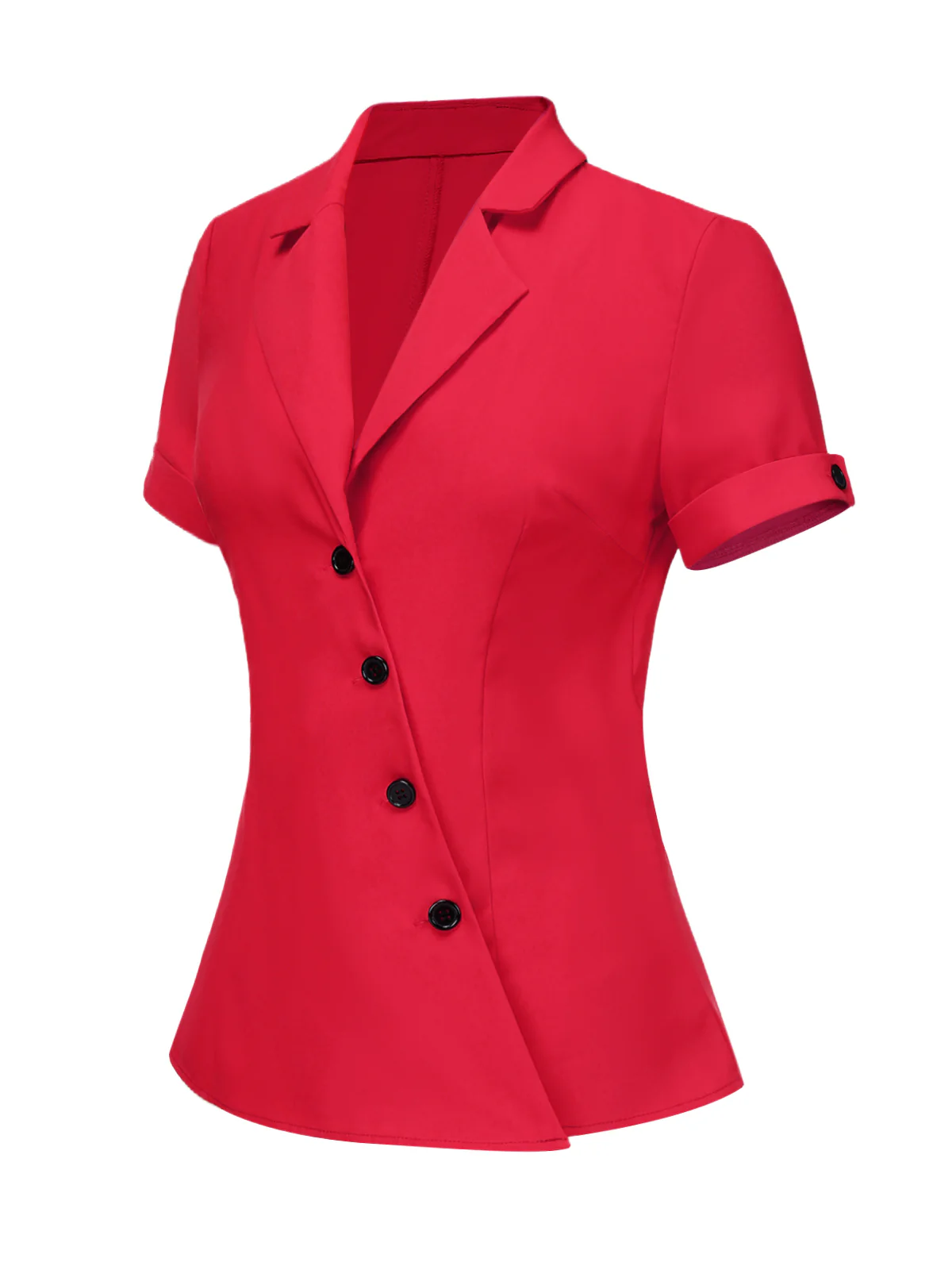 Red 1940s Solid Lapel Button-Down Blouse - Image 3