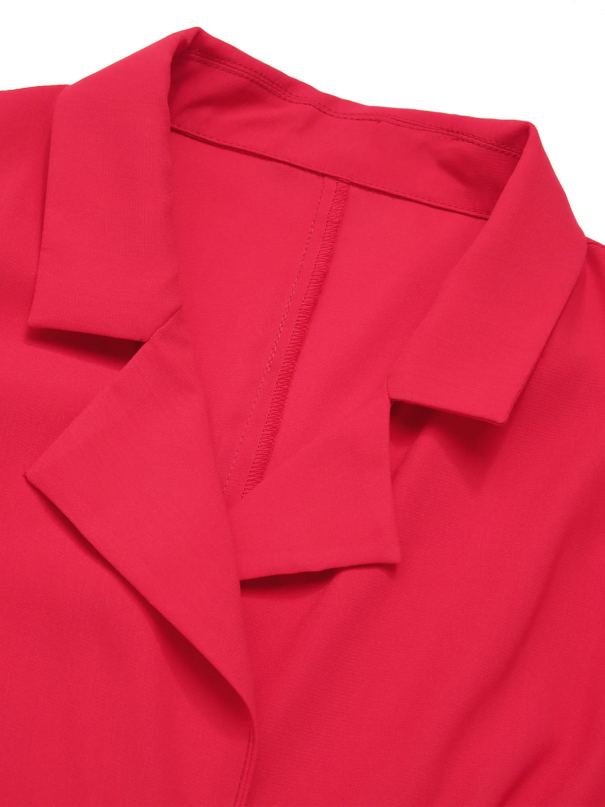 Red 1940s Solid Lapel Button-Down Blouse - Image 5