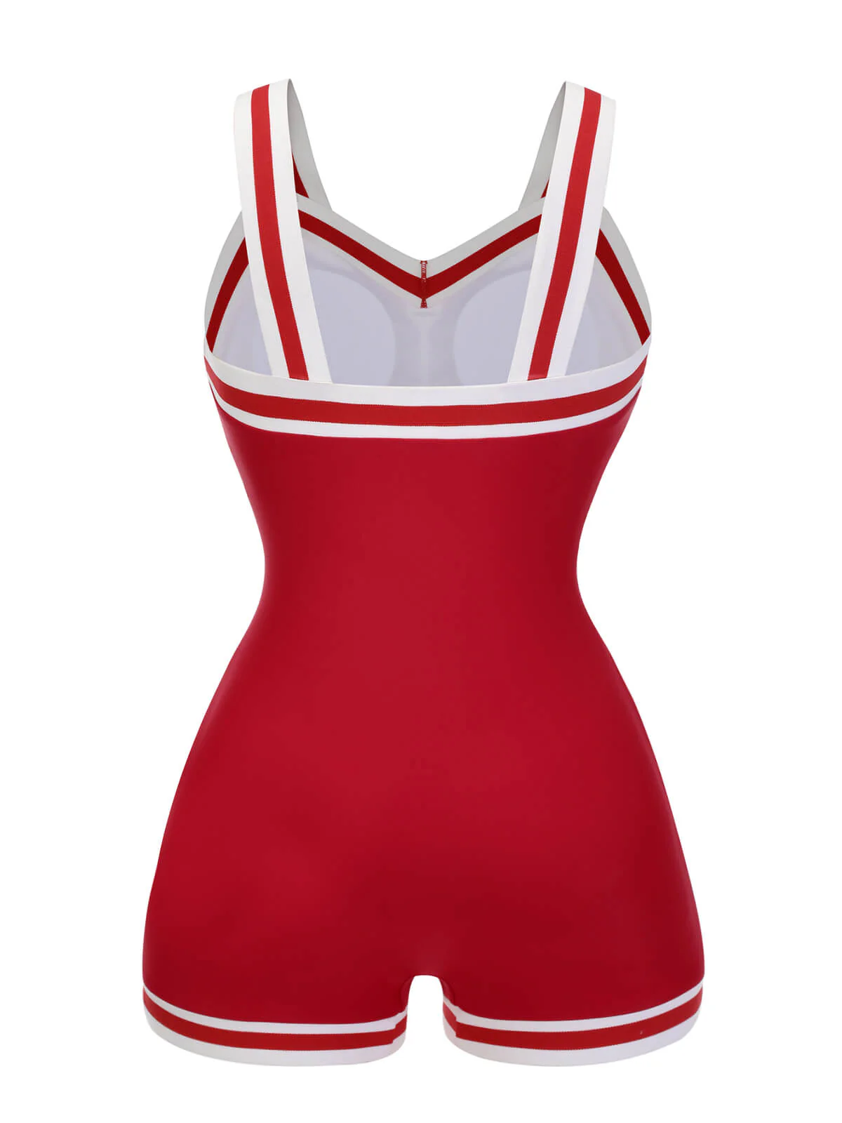 Red 1940s Solid Patchwork V-Neck Swimsuit - Image 3