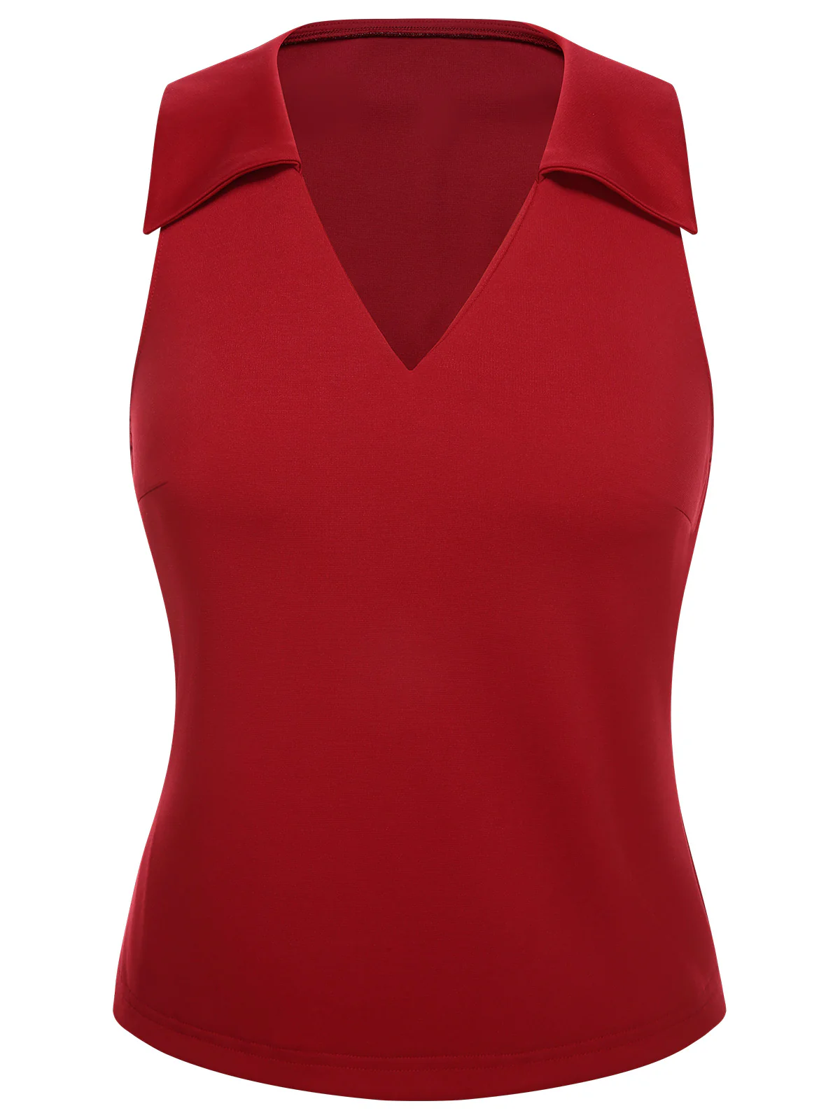 Red 1940s Solid Sleeveless Lapel Top - Image 2