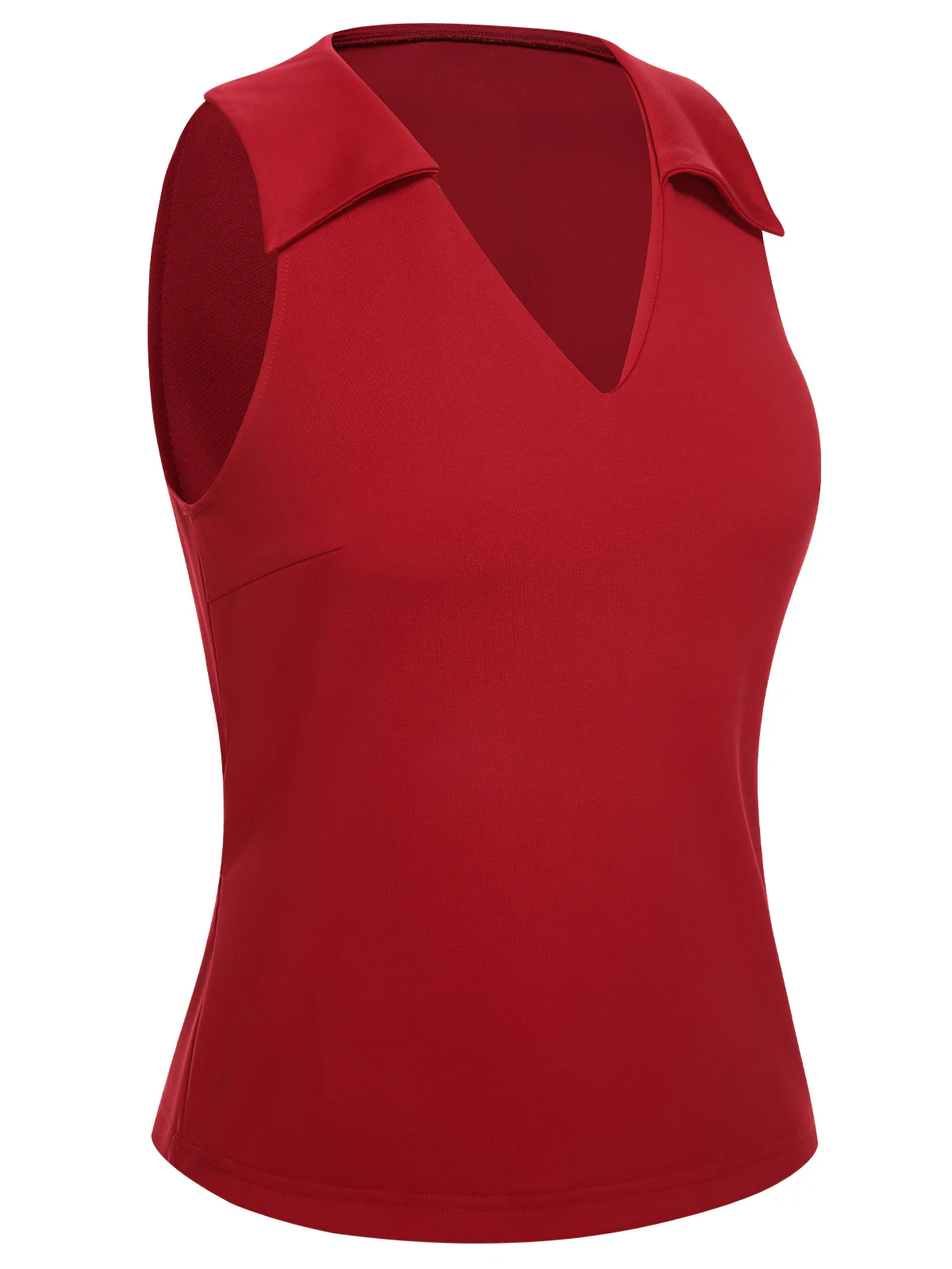 Red 1940s Solid Sleeveless Lapel Top - Image 3
