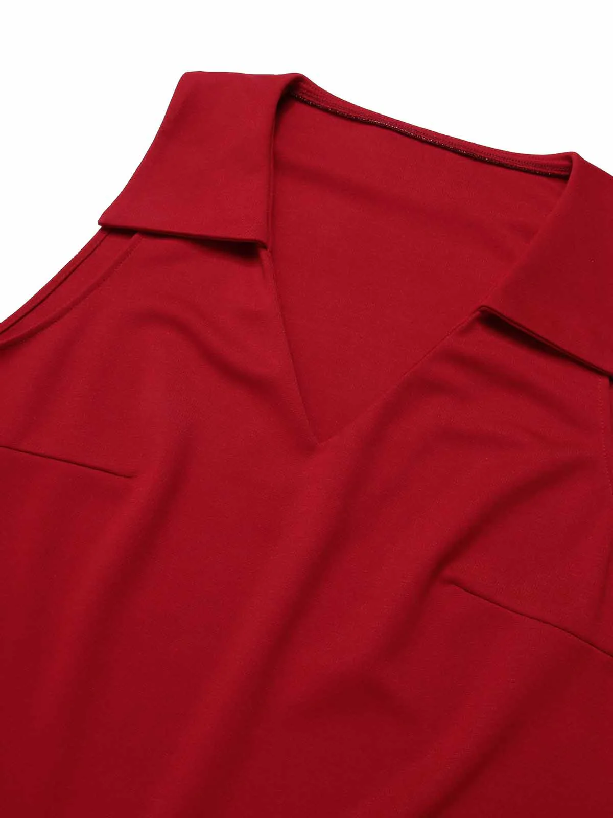 Red 1940s Solid Sleeveless Lapel Top - Image 5