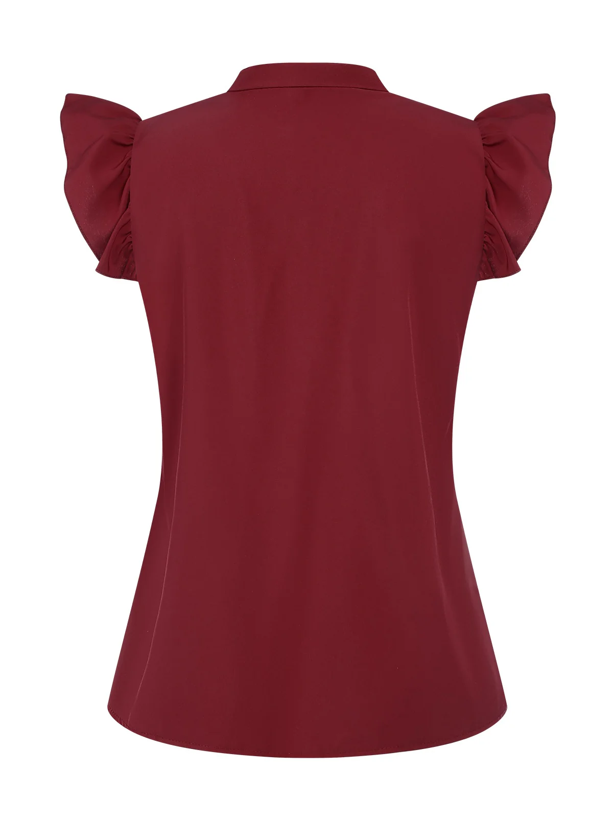 Red 1940s Solid Tie-Neck Ruffle Sleeve Blouse - Image 2