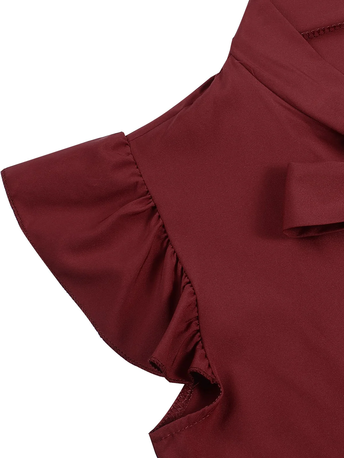 Red 1940s Solid Tie-Neck Ruffle Sleeve Blouse - Image 4