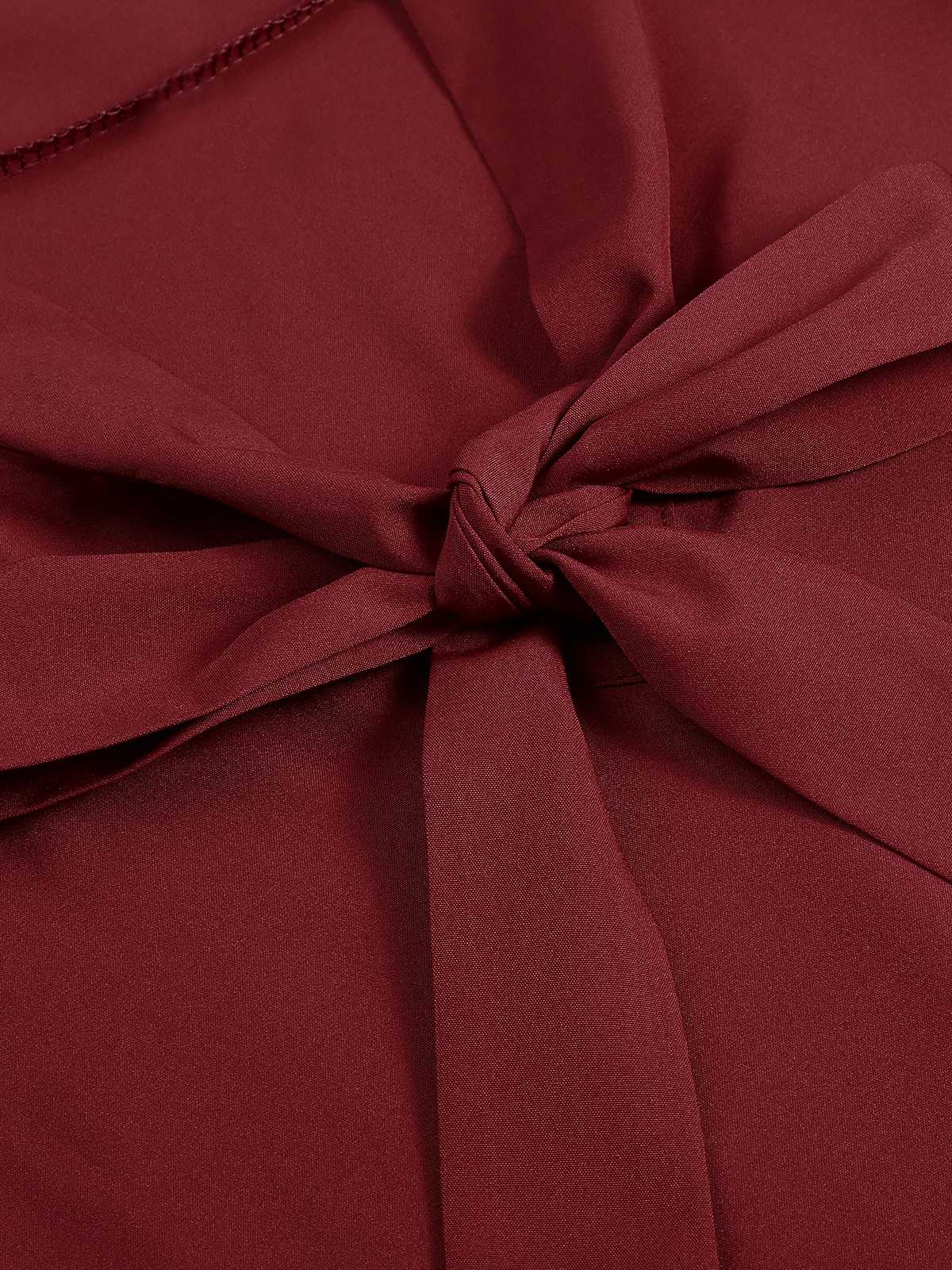 Red 1940s Solid Tie-Neck Ruffle Sleeve Blouse - Image 5