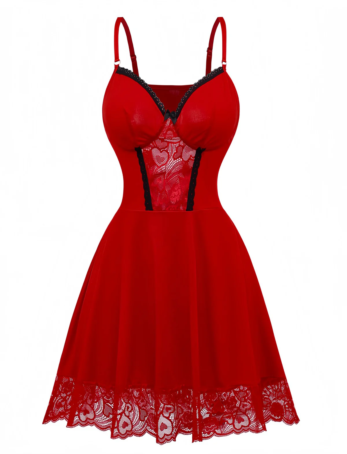 Red 1940s Spaghetti Strap Lace Trim Nightgown - Image 2
