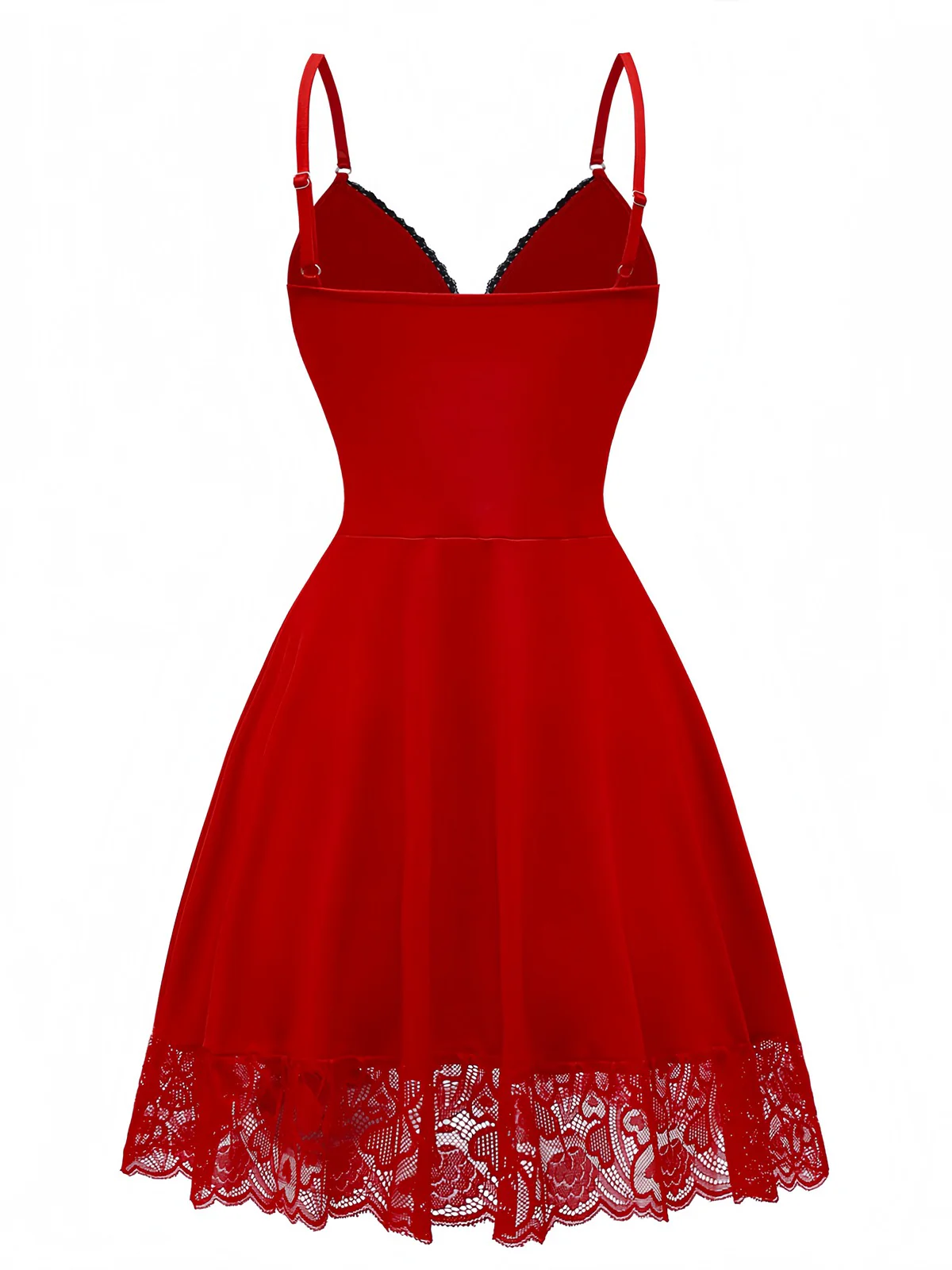 Red 1940s Spaghetti Strap Lace Trim Nightgown - Image 3