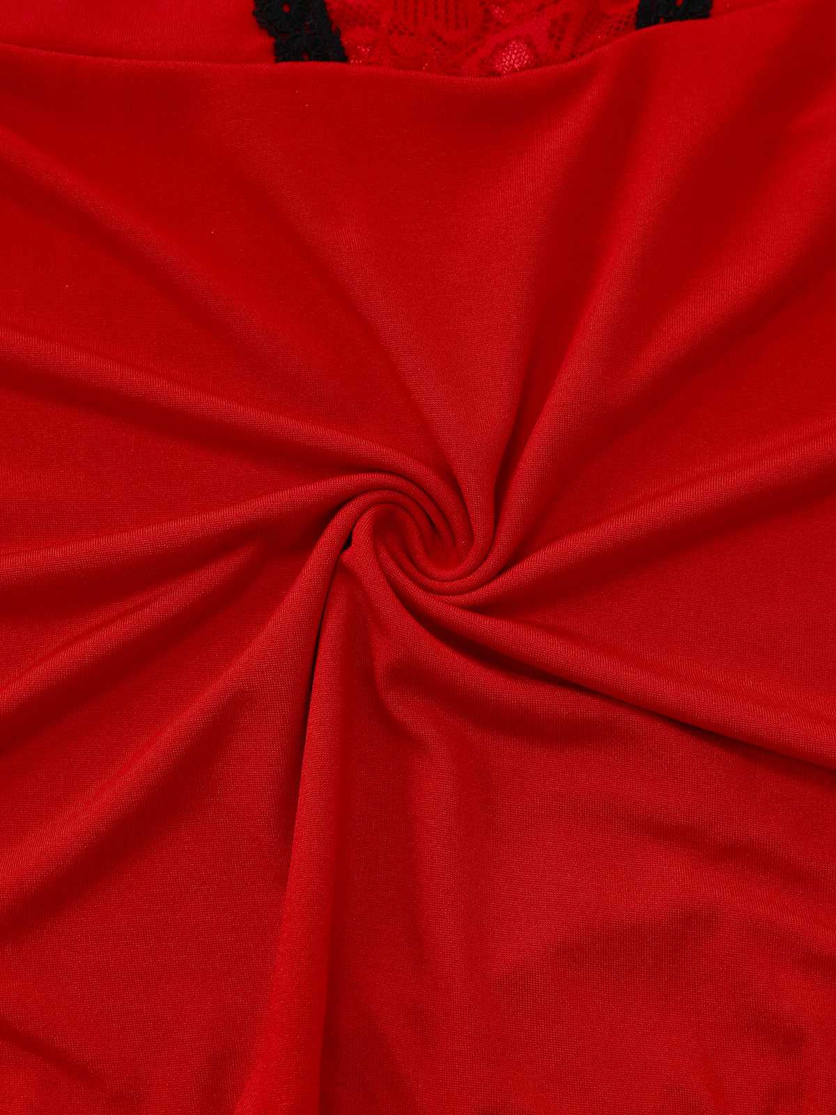 Red 1940s Spaghetti Strap Lace Trim Nightgown - Image 4