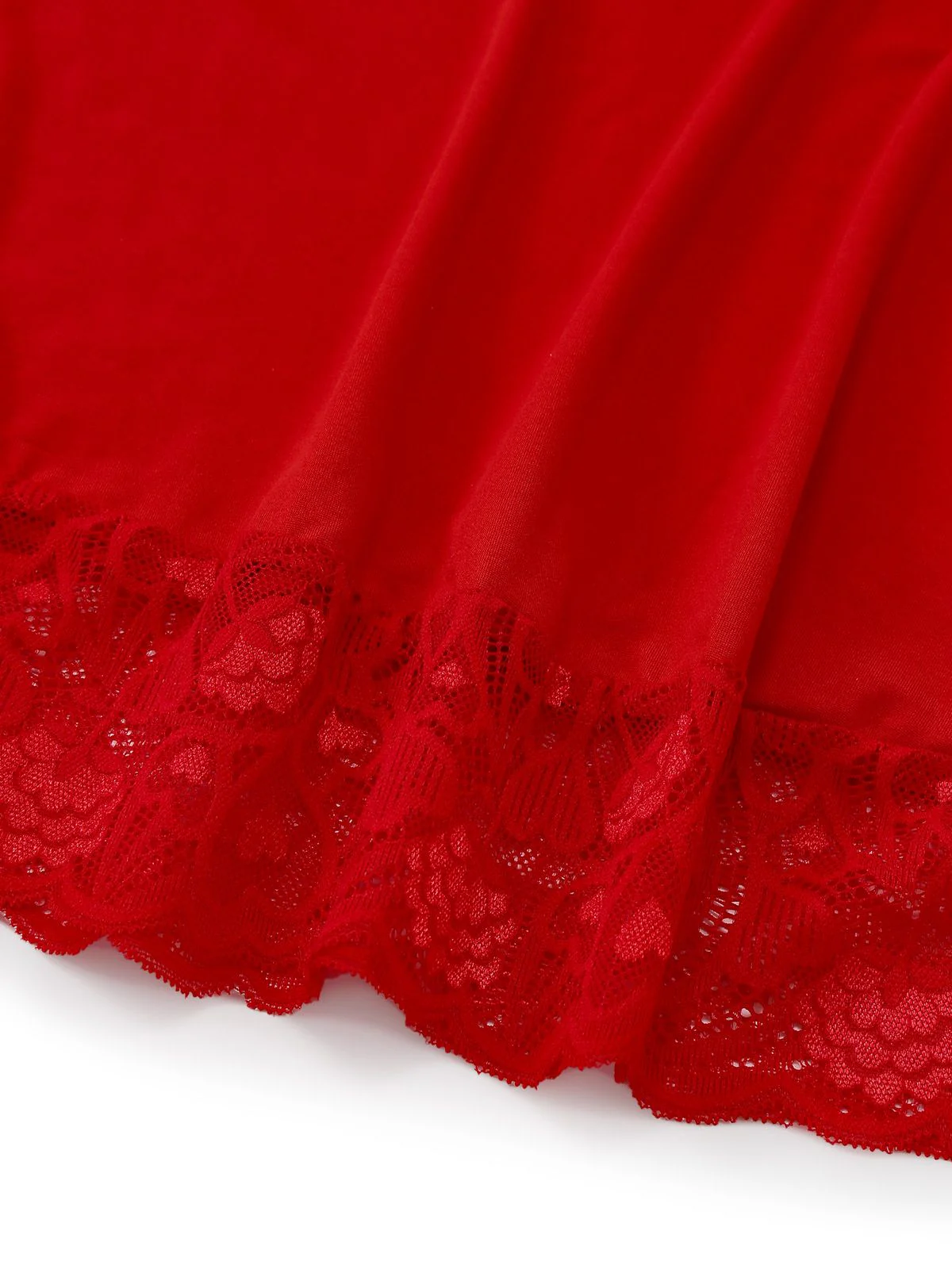 Red 1940s Spaghetti Strap Lace Trim Nightgown - Image 5