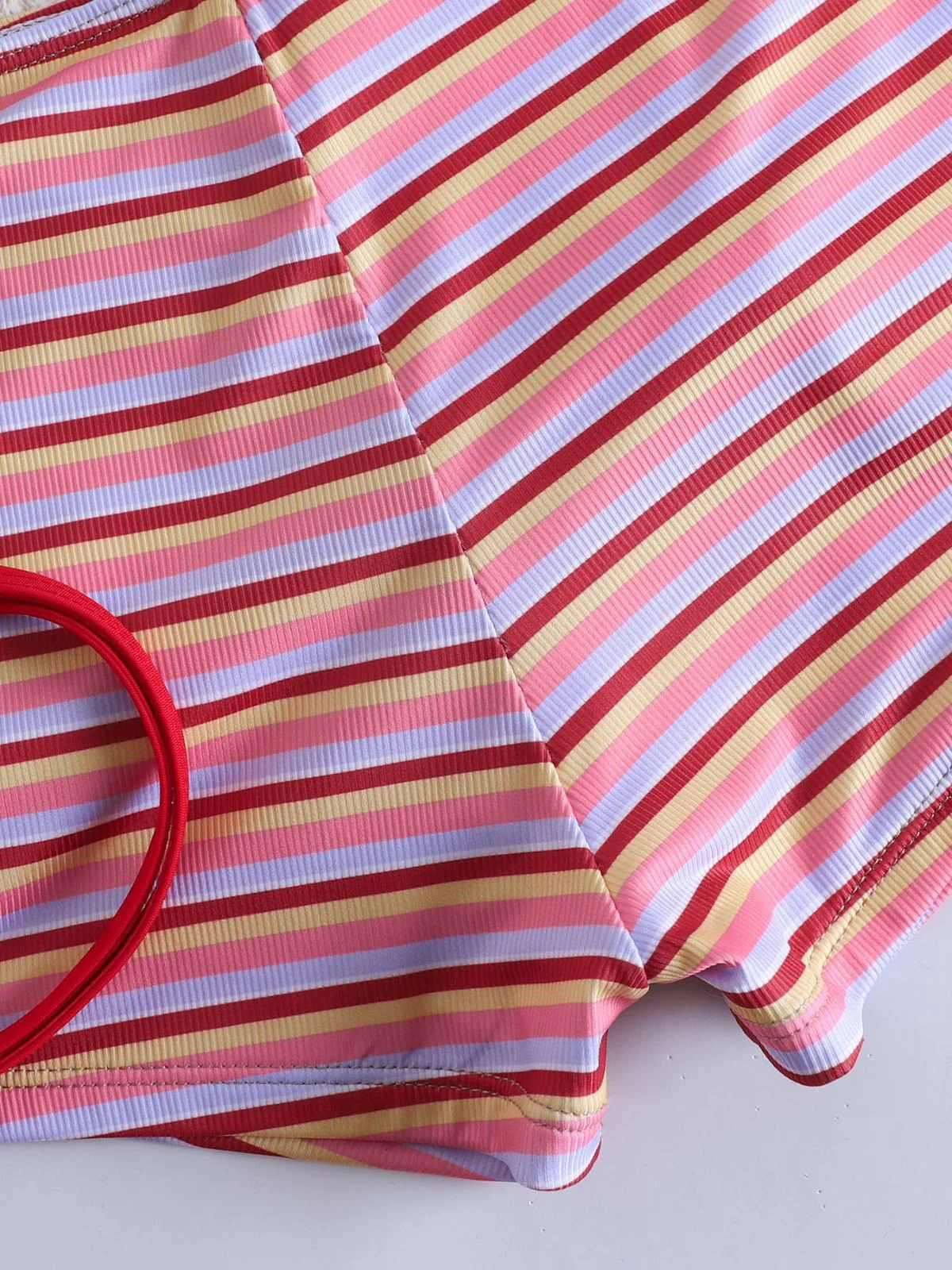 Red 1940s Striped Halter Ribbed Triangle Bikini Set - Image 9
