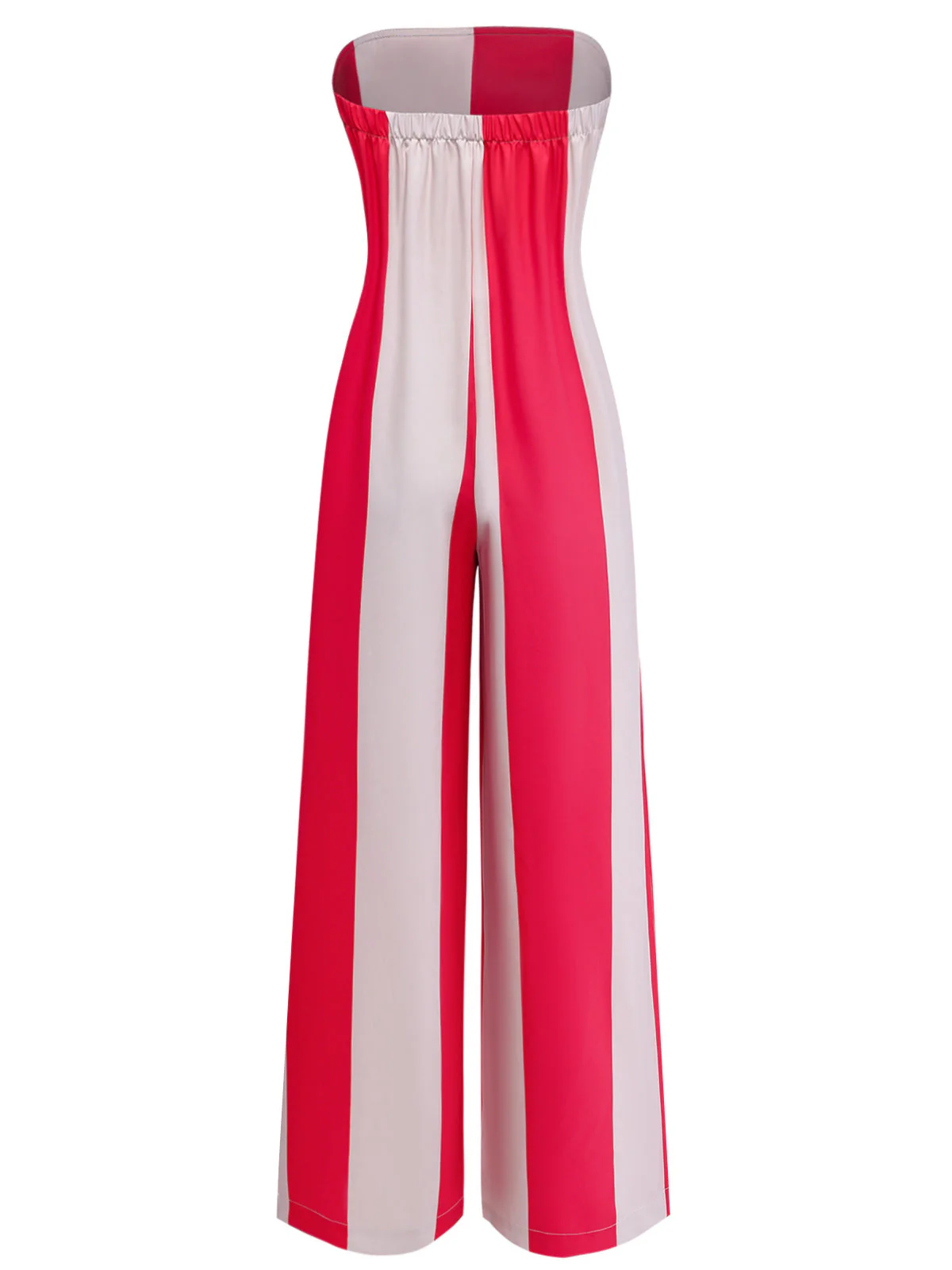 Red 1940s Striped Strapless Wide-Leg Jumpsuit - Image 3