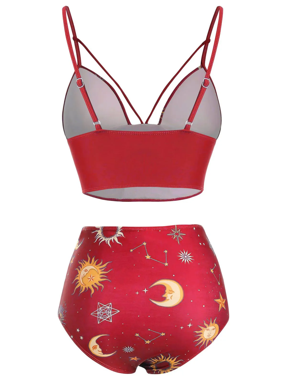 Red 1940s Sun Moon Stars Lace-Up Swimsuit - Image 2