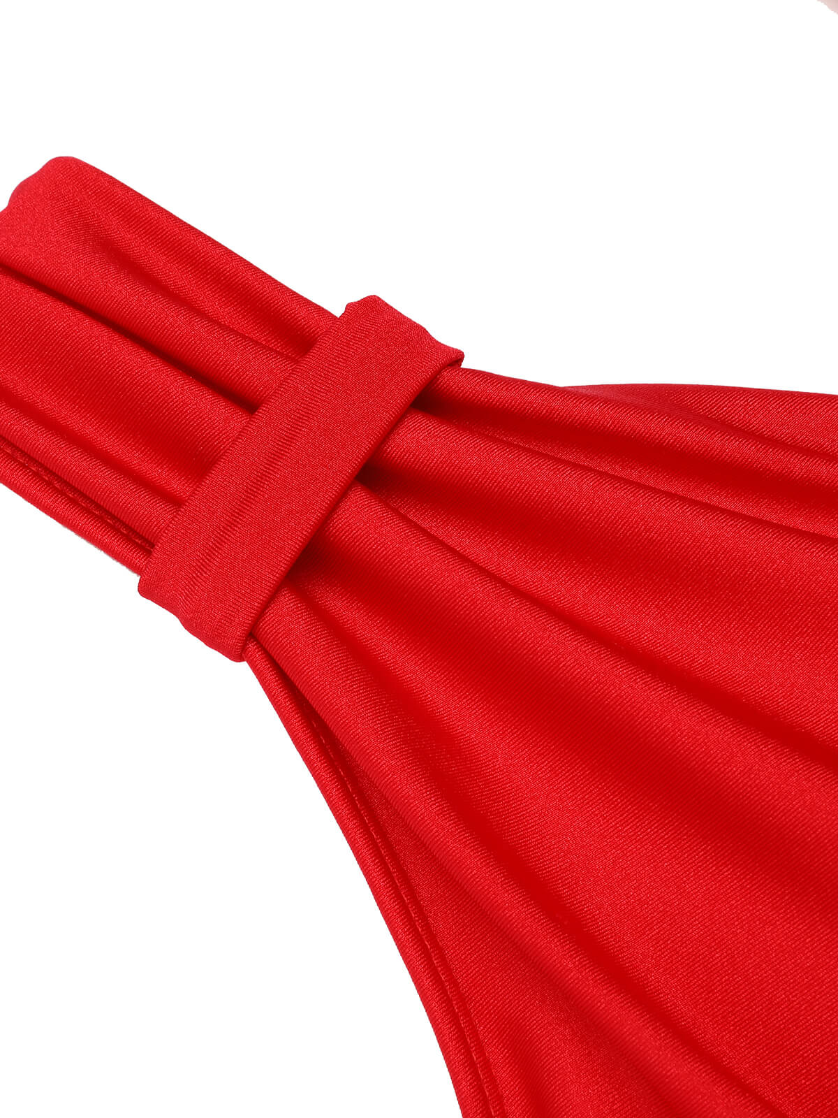Red 1940s V-Neck Solid One-piece Swimsuit - Image 5