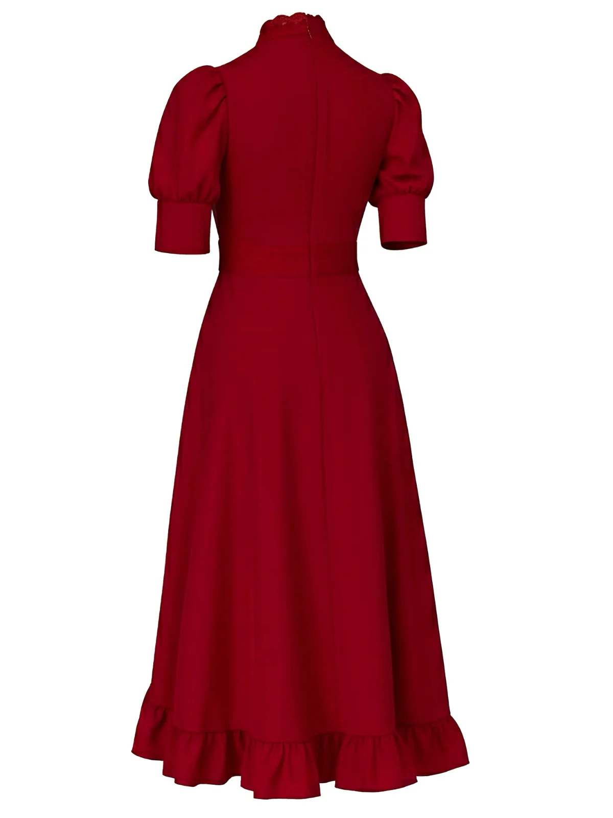 Red 1940s X Prequel Pearl Lace Ruffed Hem Dress - Image 2