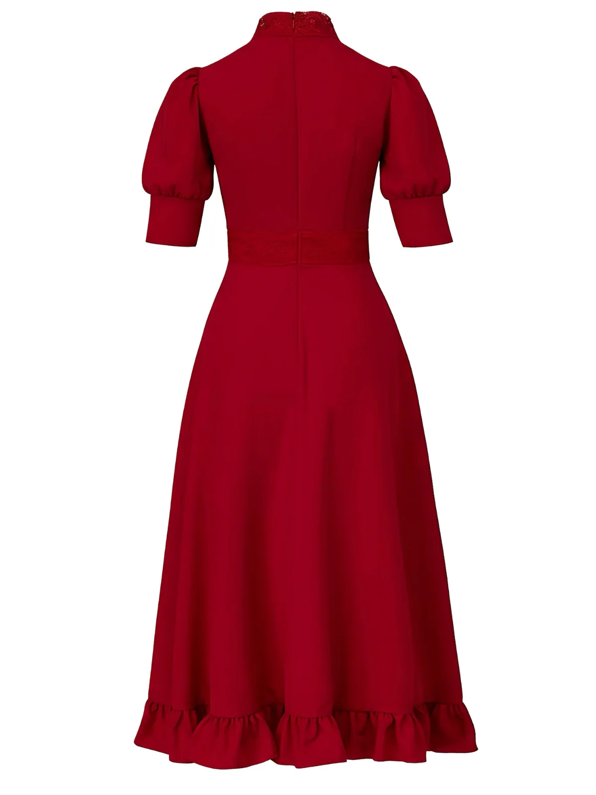 Red 1940s X Prequel Pearl Lace Ruffed Hem Dress - Image 3