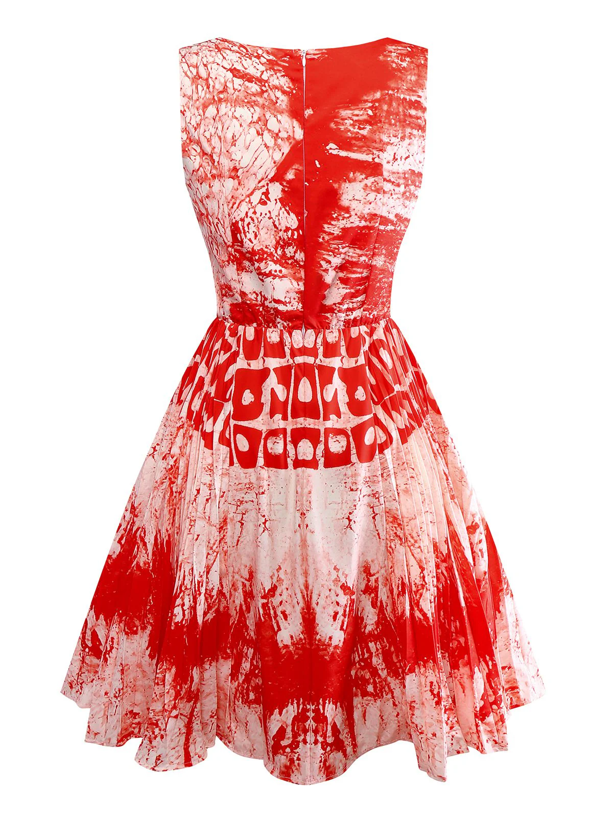 Red 1950s Blood Print Halloween Horror Dress - Image 2