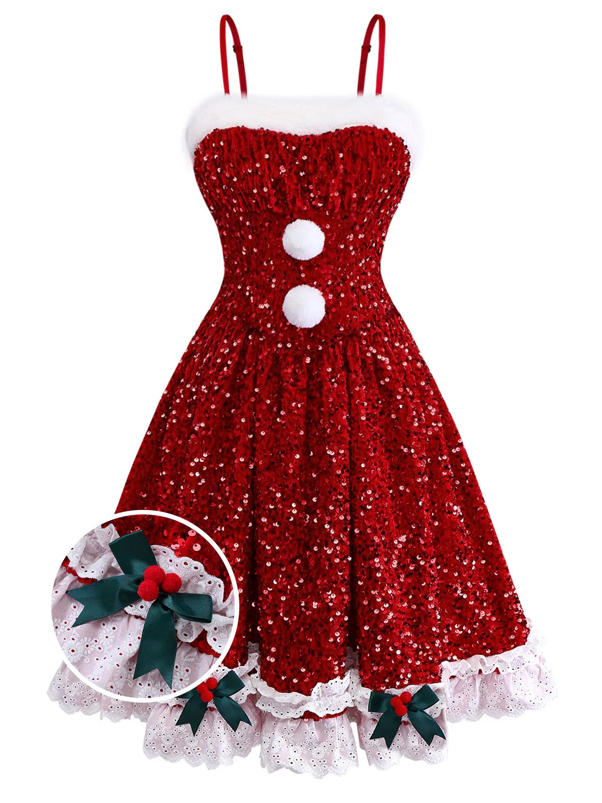 Red 1950s Bow Sequined Raw Hem Dress - Image 2