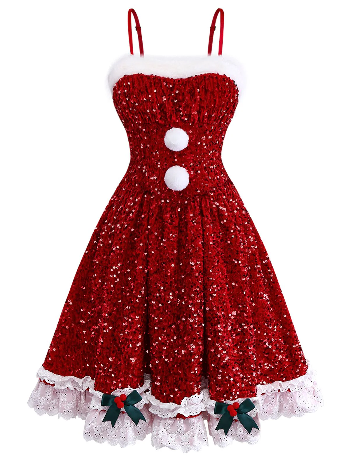 Red 1950s Bow Sequined Raw Hem Dress - Image 3
