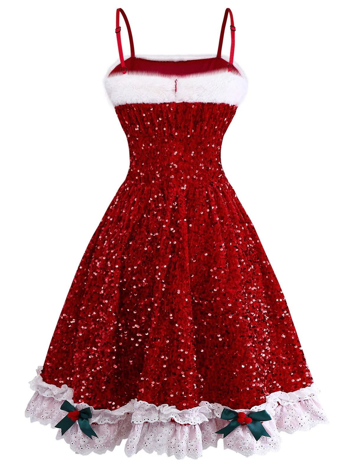 Red 1950s Bow Sequined Raw Hem Dress - Image 4