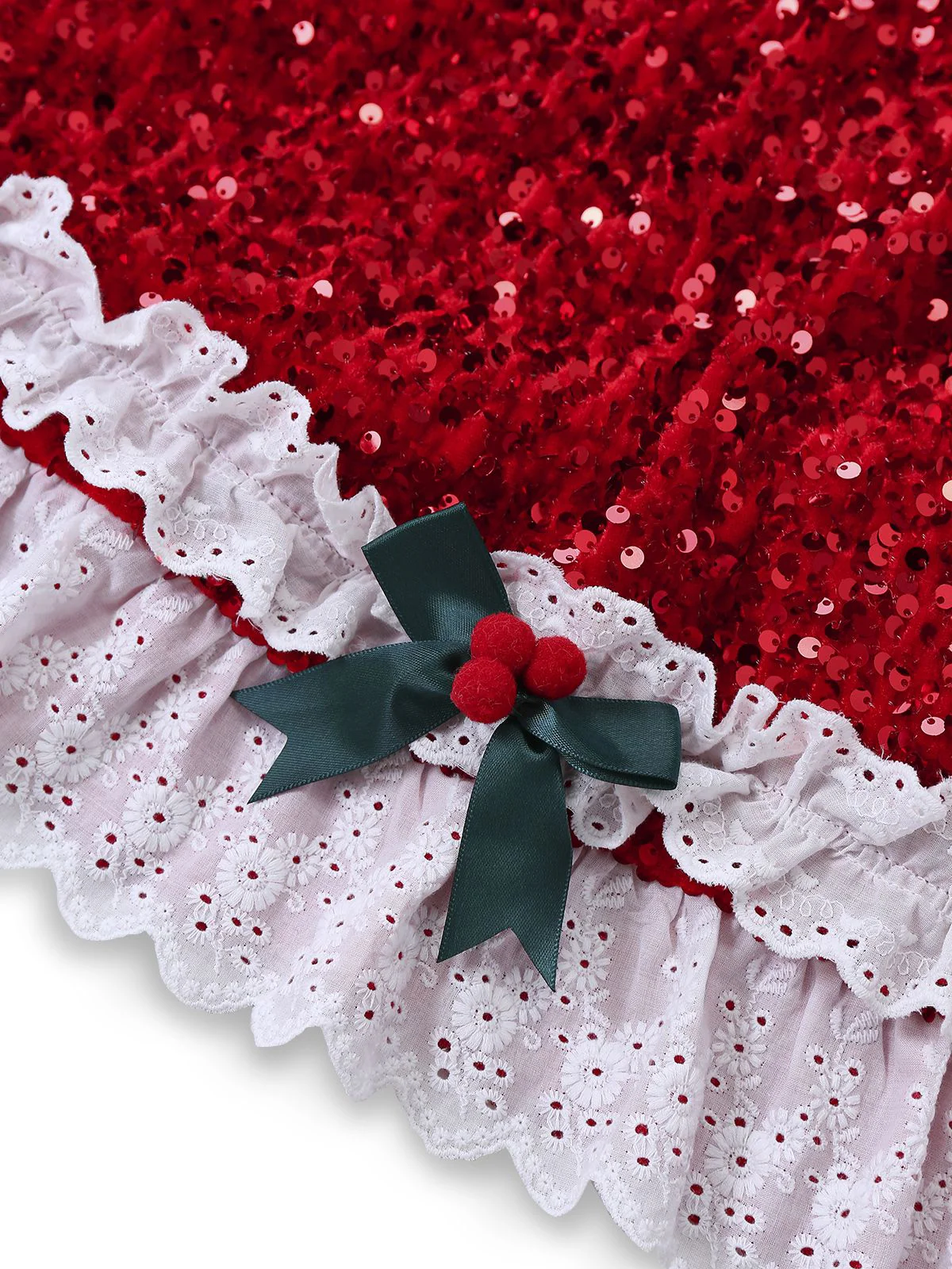 Red 1950s Bow Sequined Raw Hem Dress - Image 6