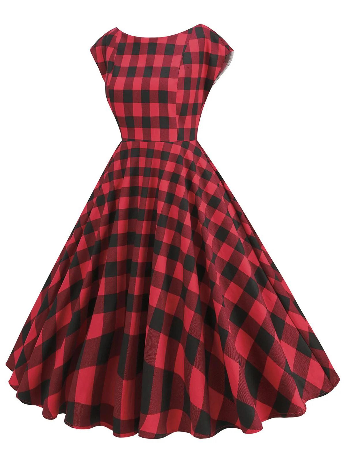 Red 1950s Buffalo Plaids Swing Dress - Image 2