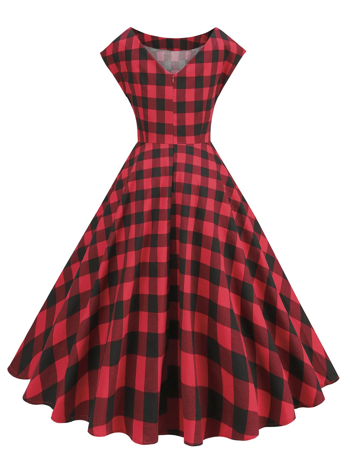 Red 1950s Buffalo Plaids Swing Dress - Image 3