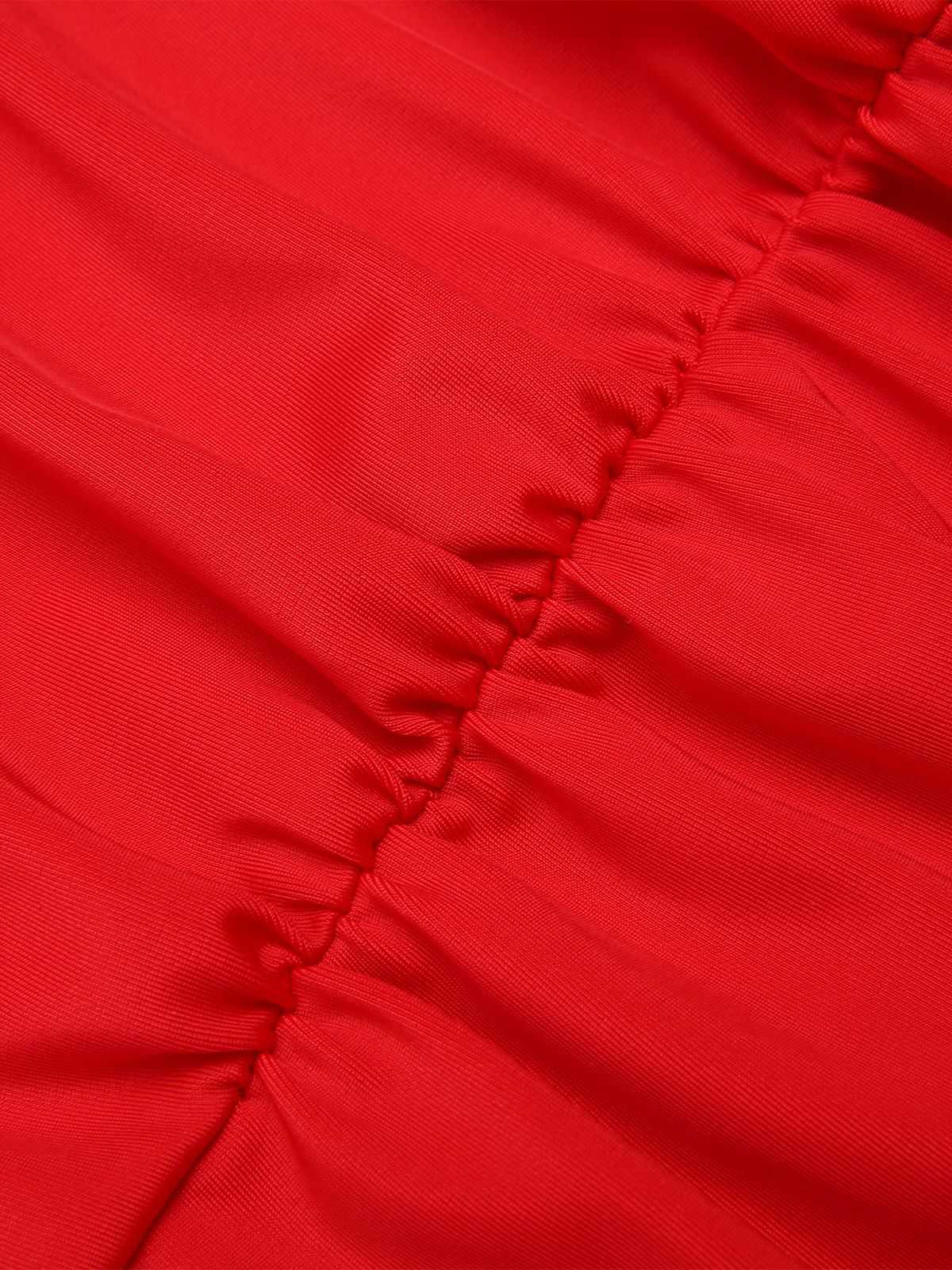 Red 1950s Button Ruffles Halter Swimsuit - Image 6