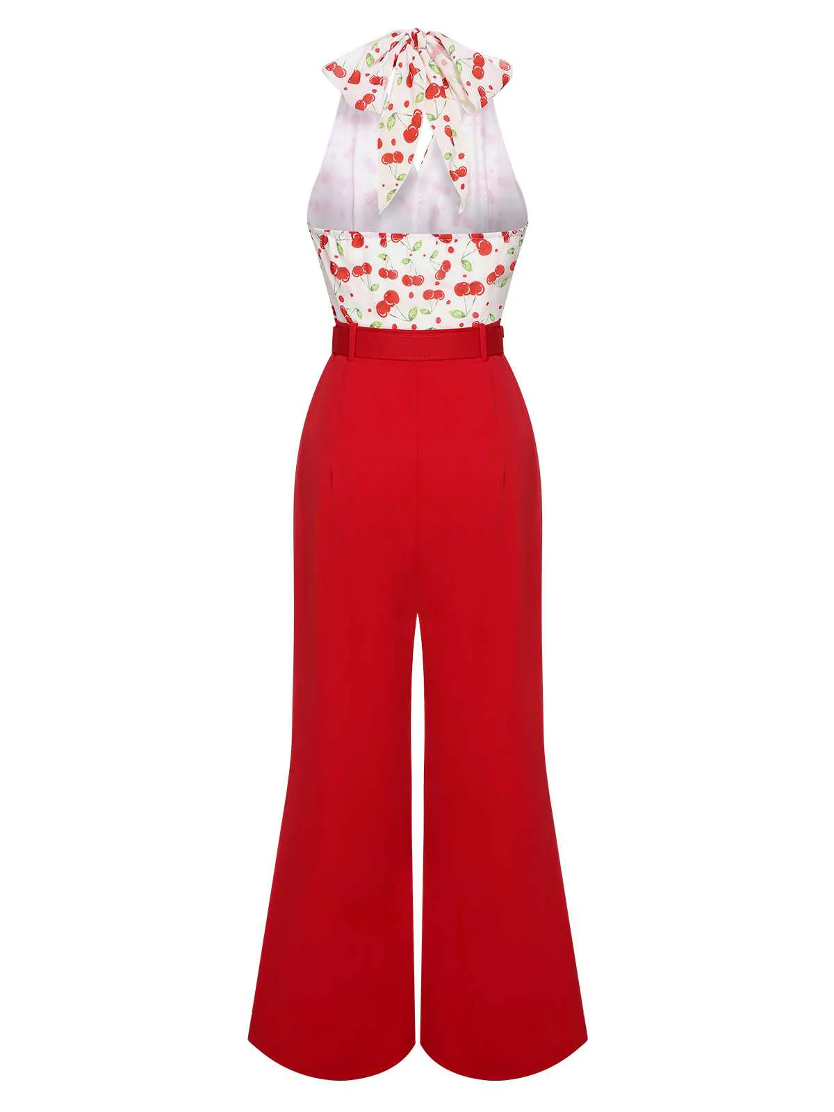 Red 1930s Cherry Belted Halter Jumpsuit - Image 4