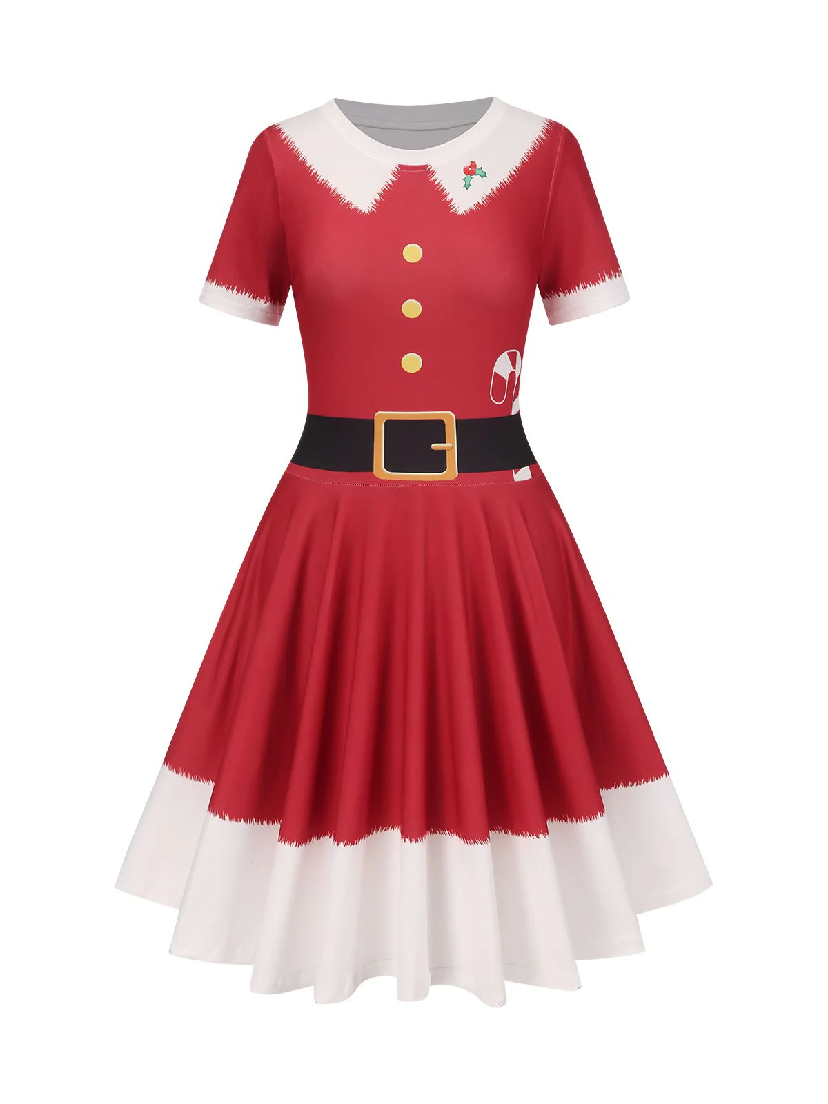 Red 1950s Christmas Candy Cane Dress - Image 2