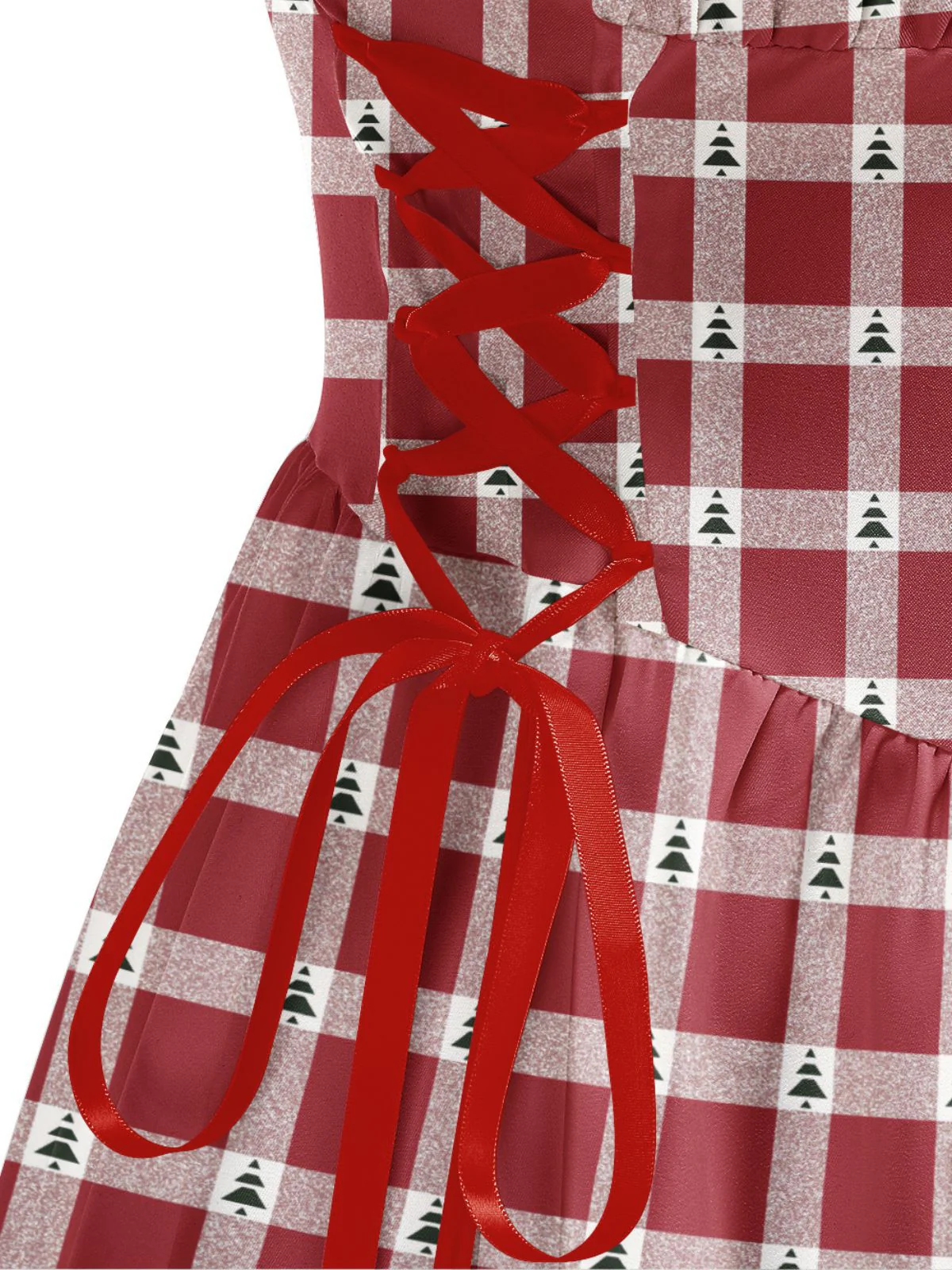 Red 1950s Christmas Candy Cane Striped Lace-Up Holiday Dress - Image 9