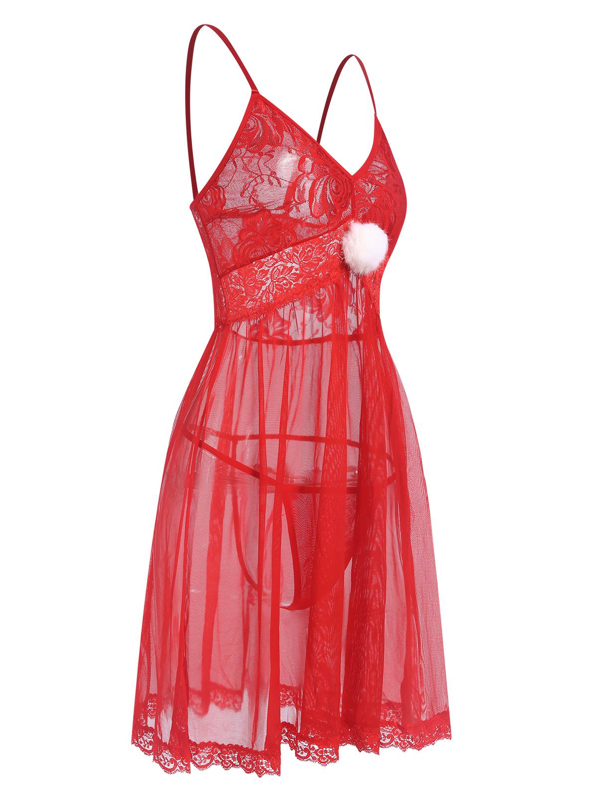Red 1950s Lace Sheer Straps Nightgown - Image 2