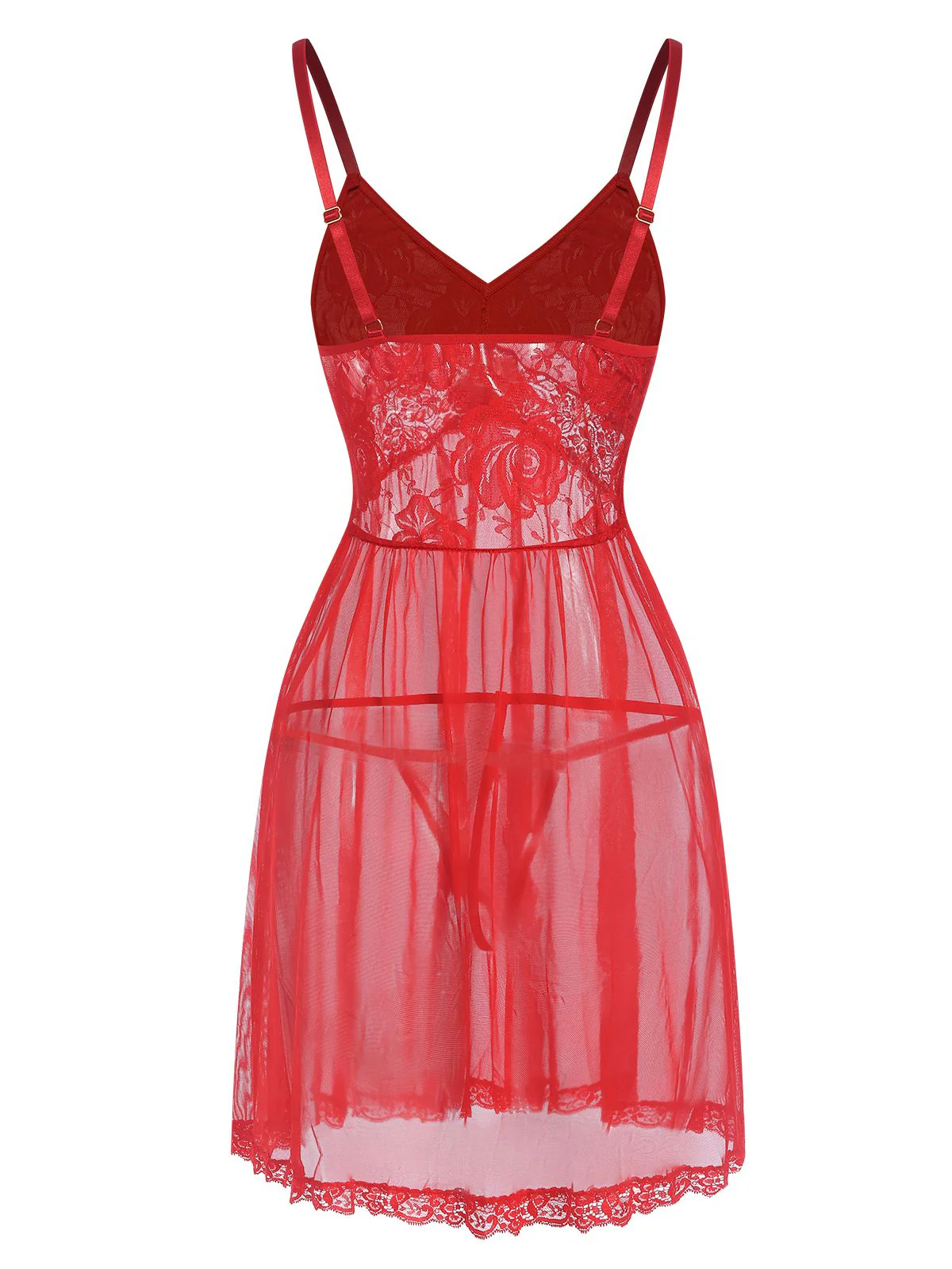 Red 1950s Lace Sheer Straps Nightgown - Image 3