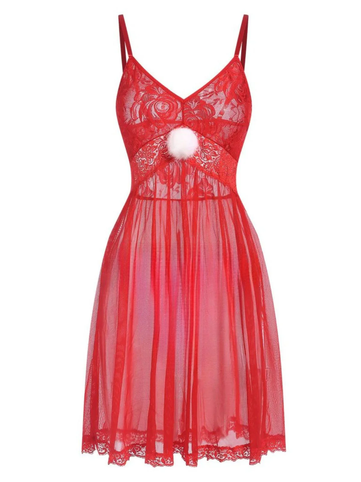 Red 1950s Lace Sheer Straps Nightgown - Image 4
