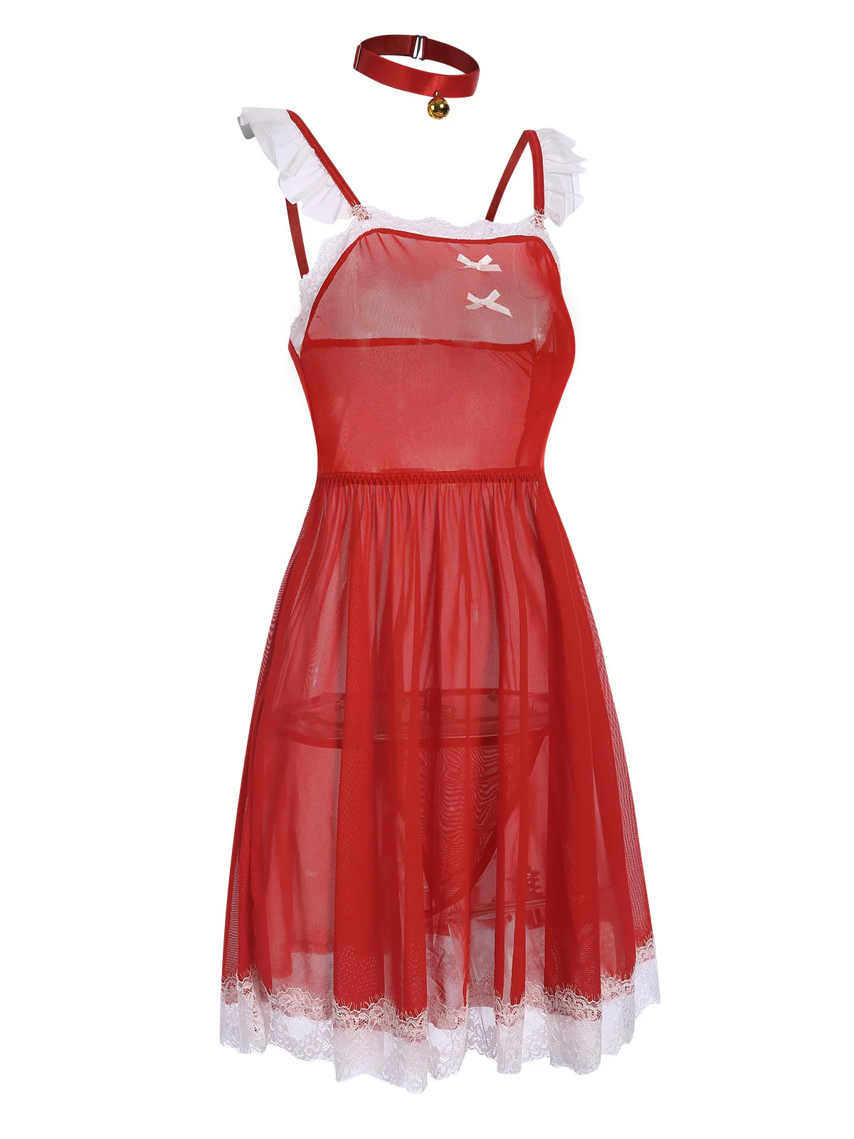 Red 1950s Lace Trimmed Sheer Nightgown - Image 2