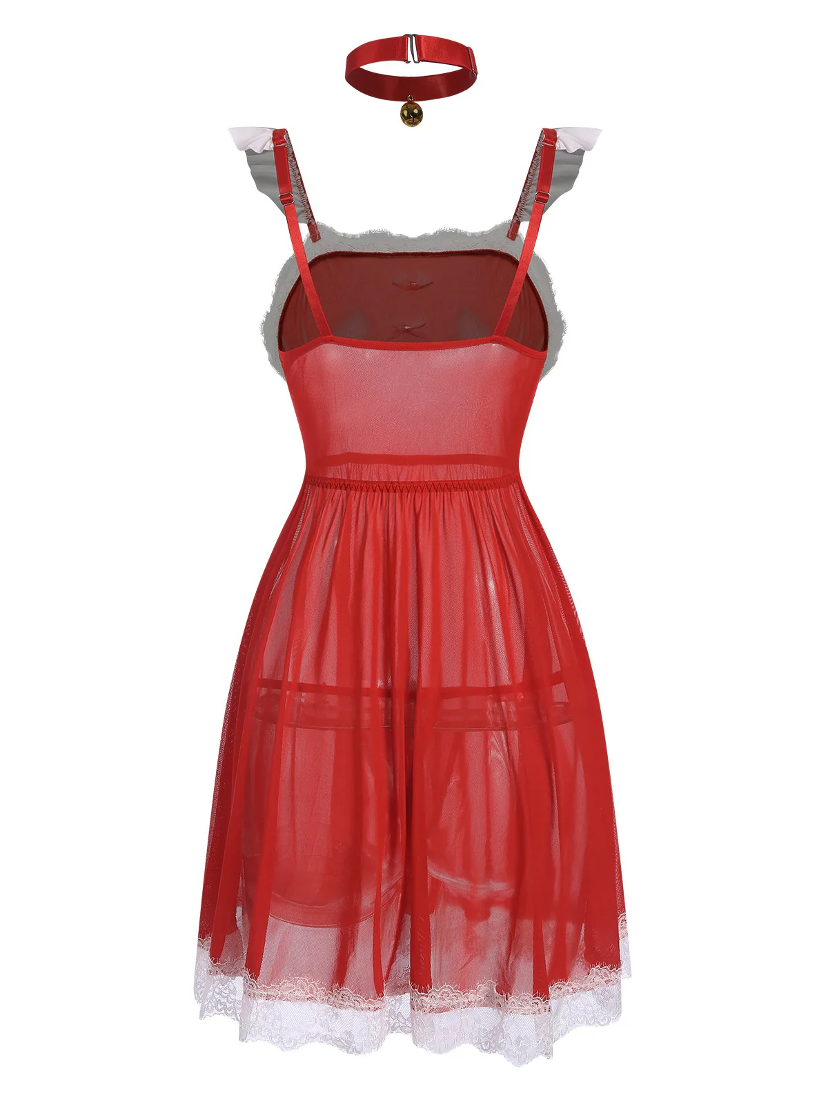 Red 1950s Lace Trimmed Sheer Nightgown - Image 3