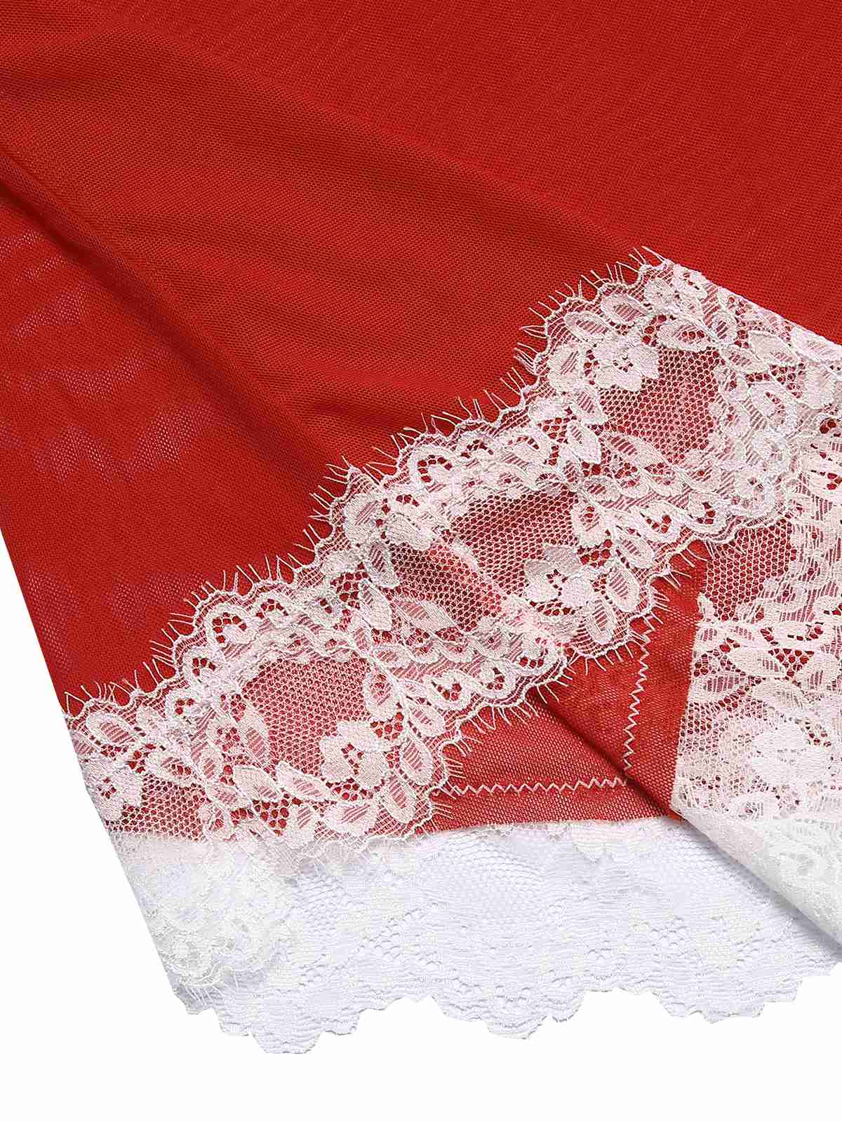 Red 1950s Lace Trimmed Sheer Nightgown - Image 4