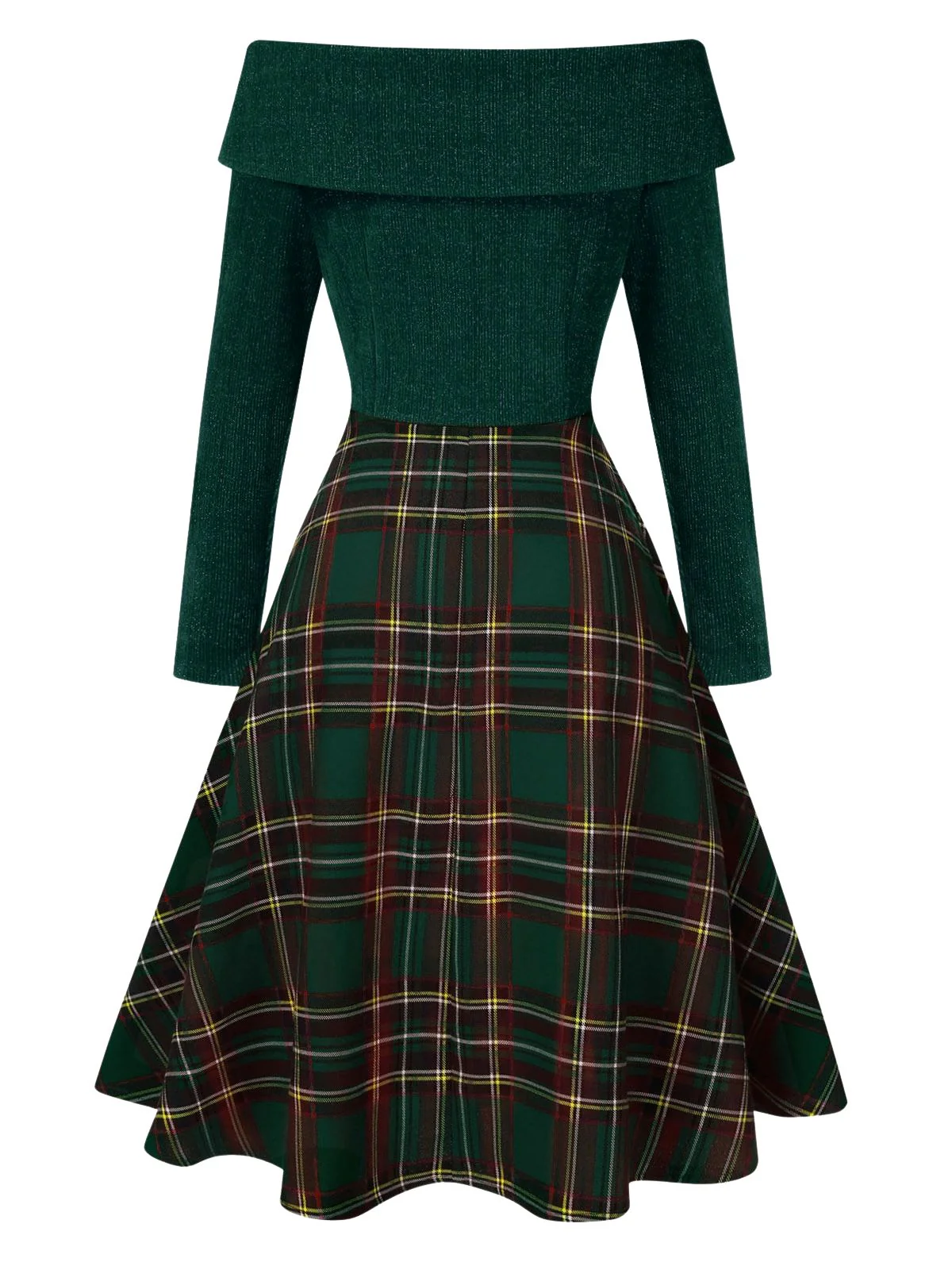 Red 1950s Christmas Off Shoulder Tartan Dress - Image 9