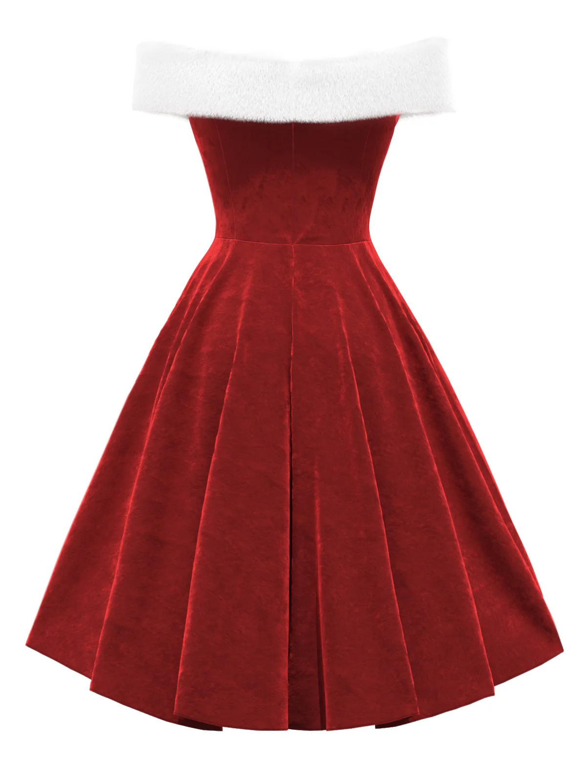 Red 1950s Christmas Off-Shoulder Velvet Dress - Image 2