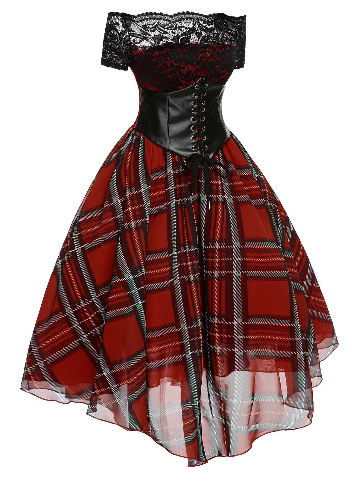 Red 1950s Christmas Plaid Girdle Dress - Image 3