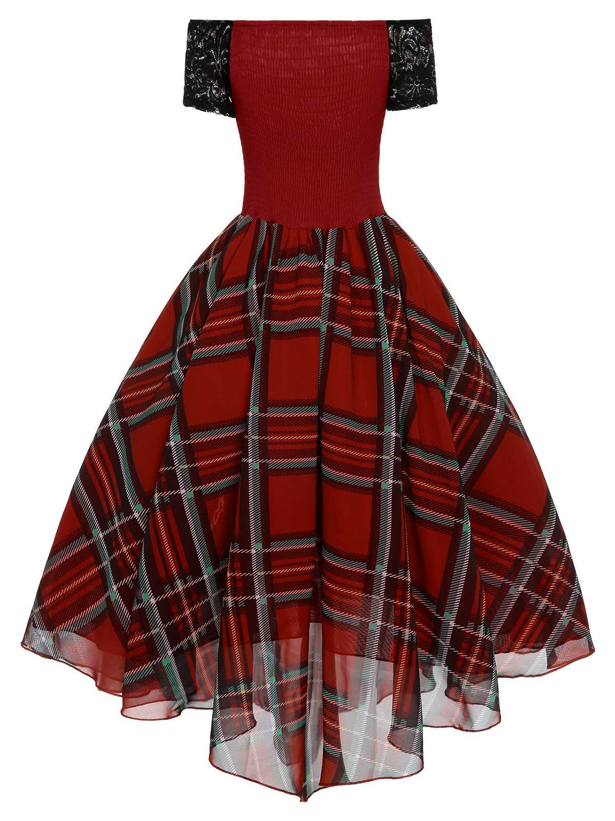 Red 1950s Christmas Plaid Girdle Dress - Image 4