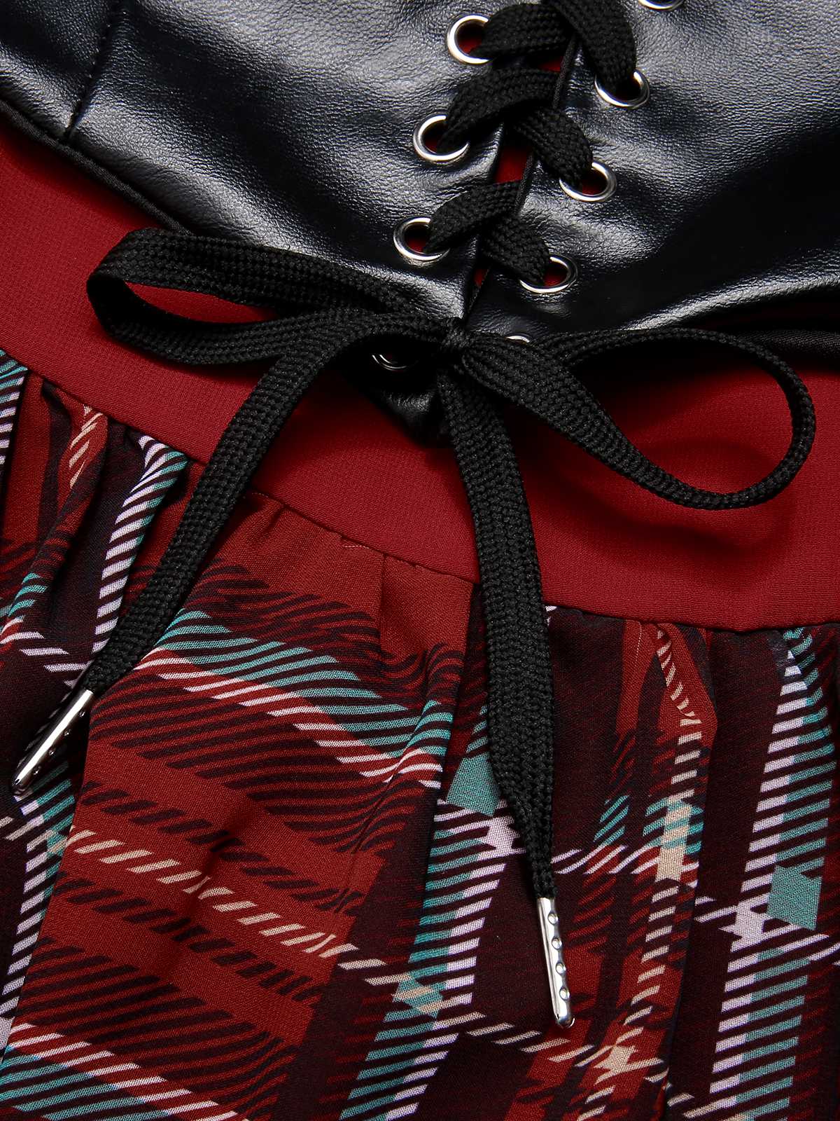 Red 1950s Christmas Plaid Girdle Dress - Image 6
