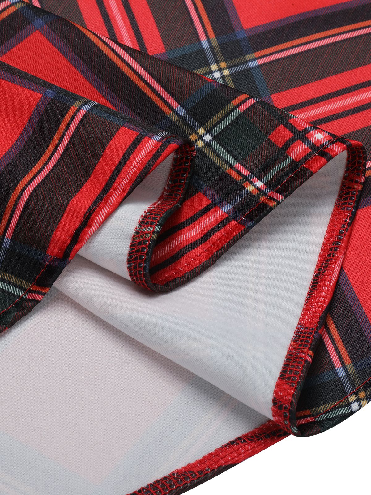 Red 1950s Christmas Plaid Off-Shoulder Dress - Image 7