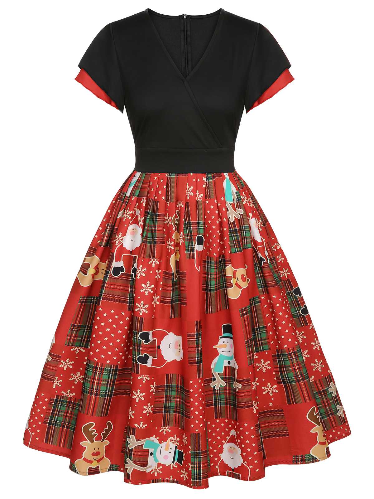 Red 1950s Christmas Plaid Santa Claus Dress - Image 2