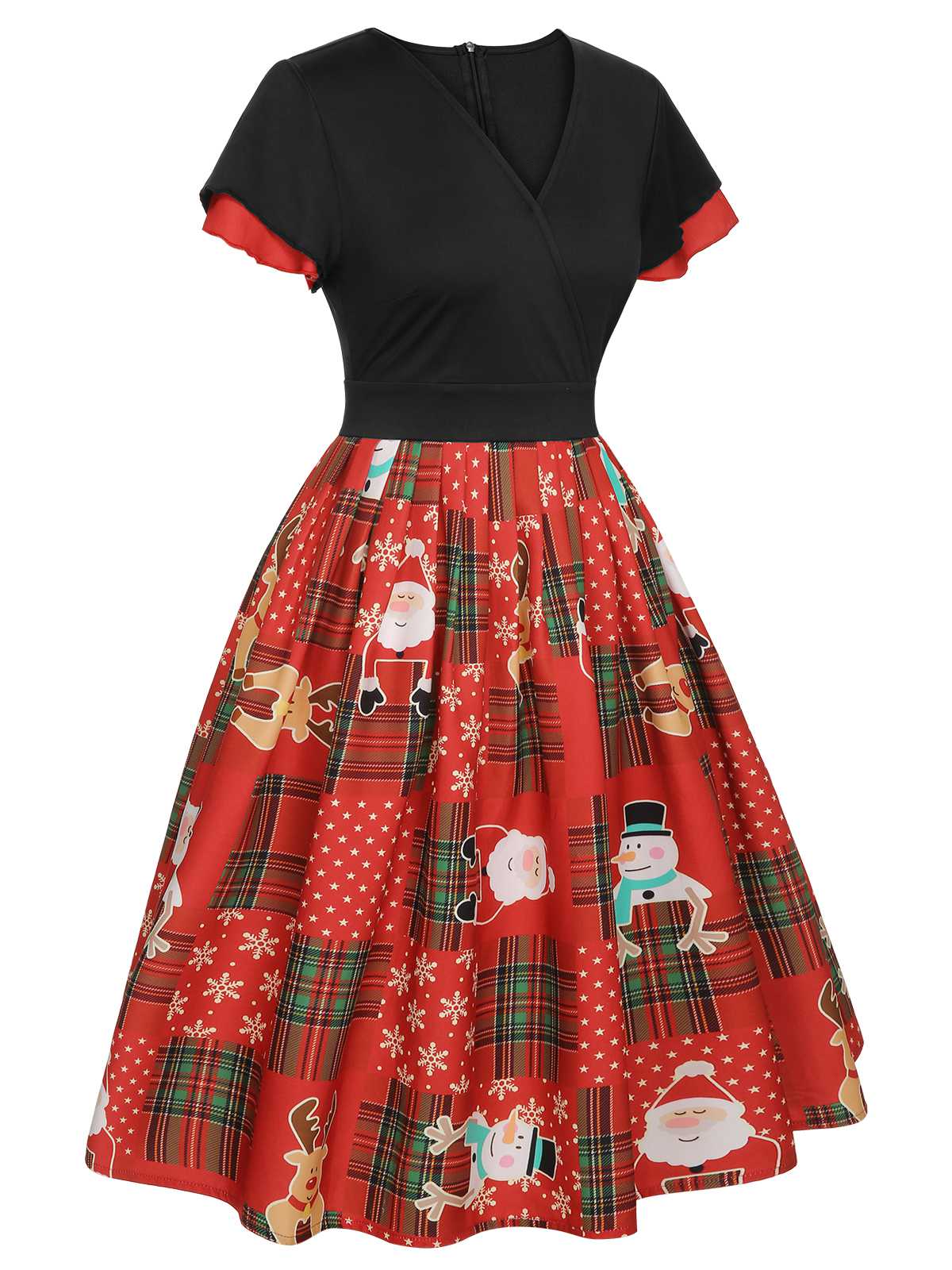 Red 1950s Christmas Plaid Santa Claus Dress - Image 3