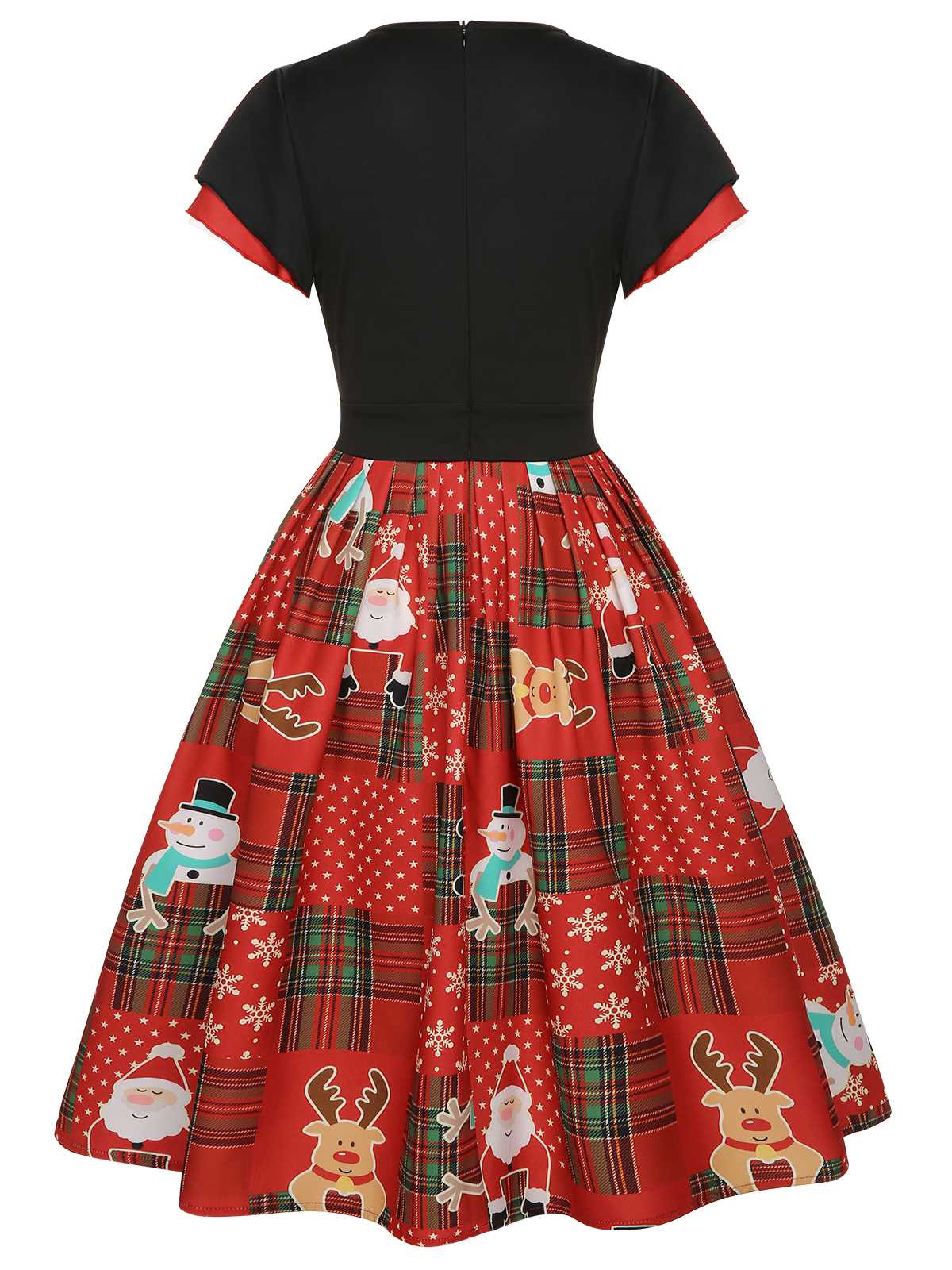 Red 1950s Christmas Plaid Santa Claus Dress - Image 4