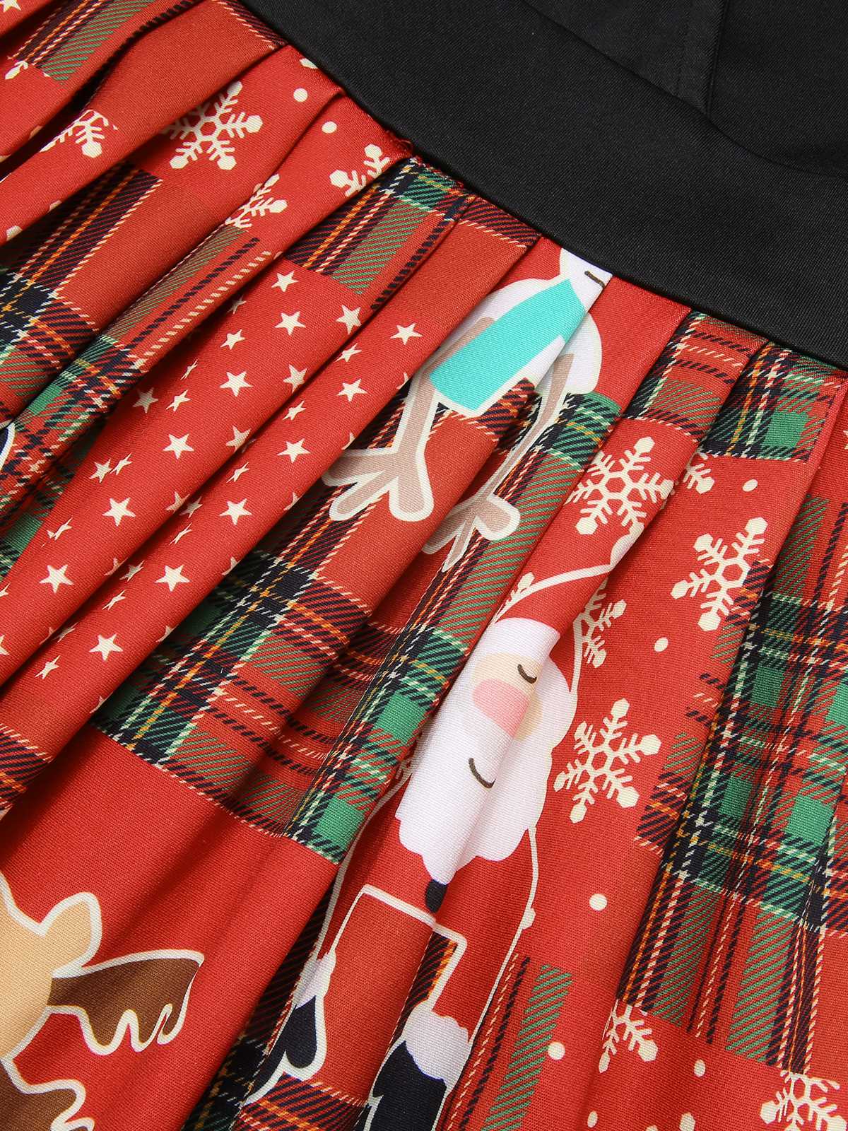 Red 1950s Christmas Plaid Santa Claus Dress - Image 5