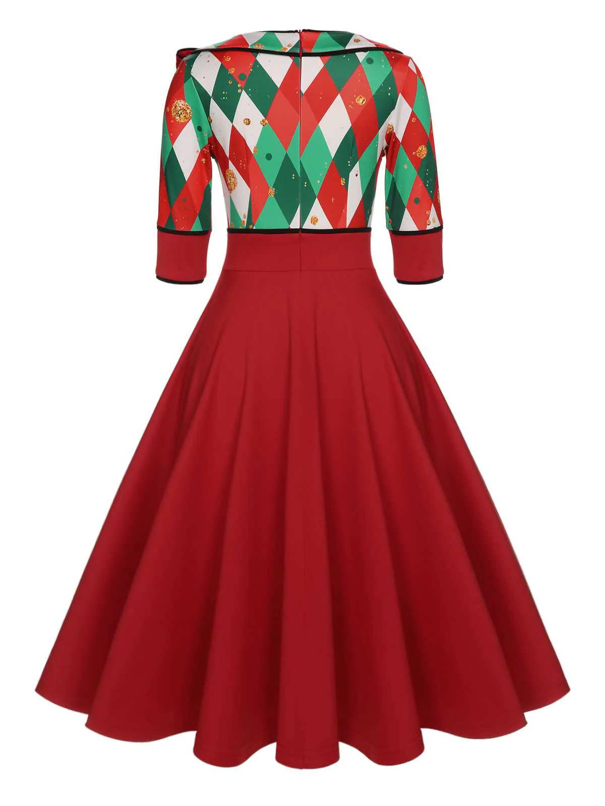Red 1950s Christmas Plaids Bow Decor Dress - Image 4
